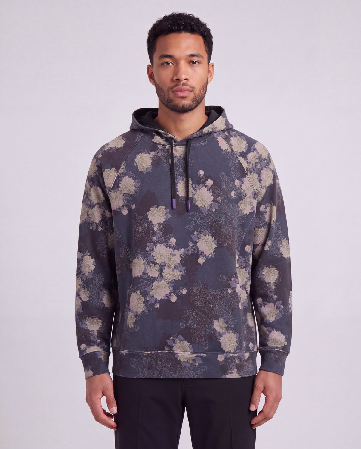 HANK LANS FLORAL BLACK MEN'S PRINTED KNIT HOODIE