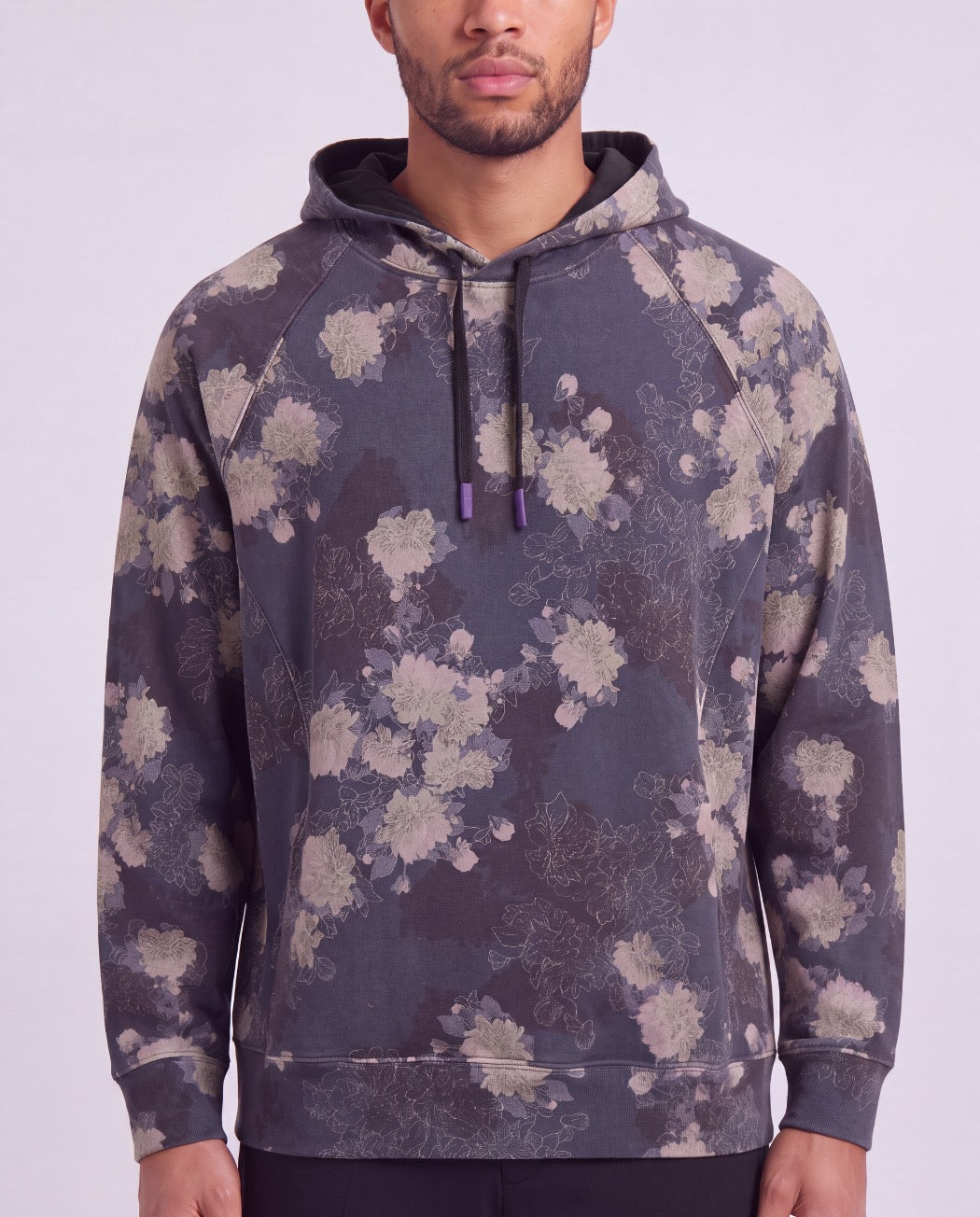 HANK LANS FLORAL BLACK MEN'S PRINTED KNIT HOODIE