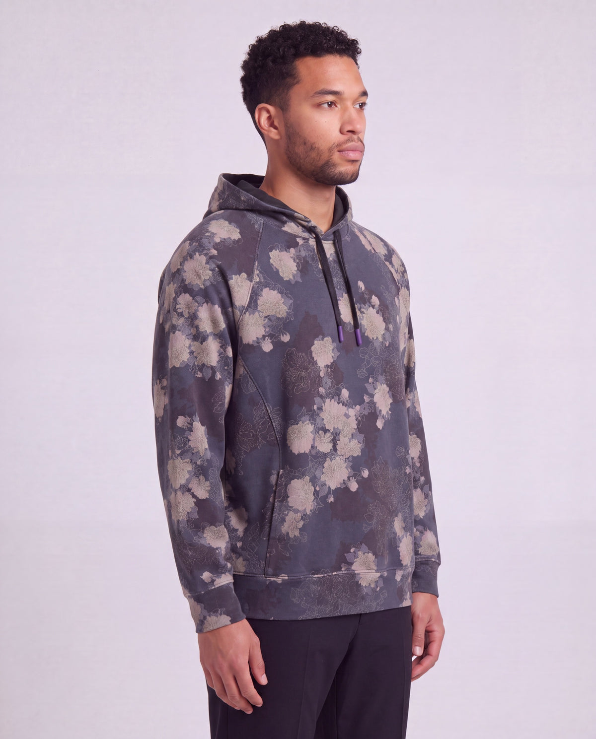 HANK LANS FLORAL BLACK MEN'S PRINTED KNIT HOODIE
