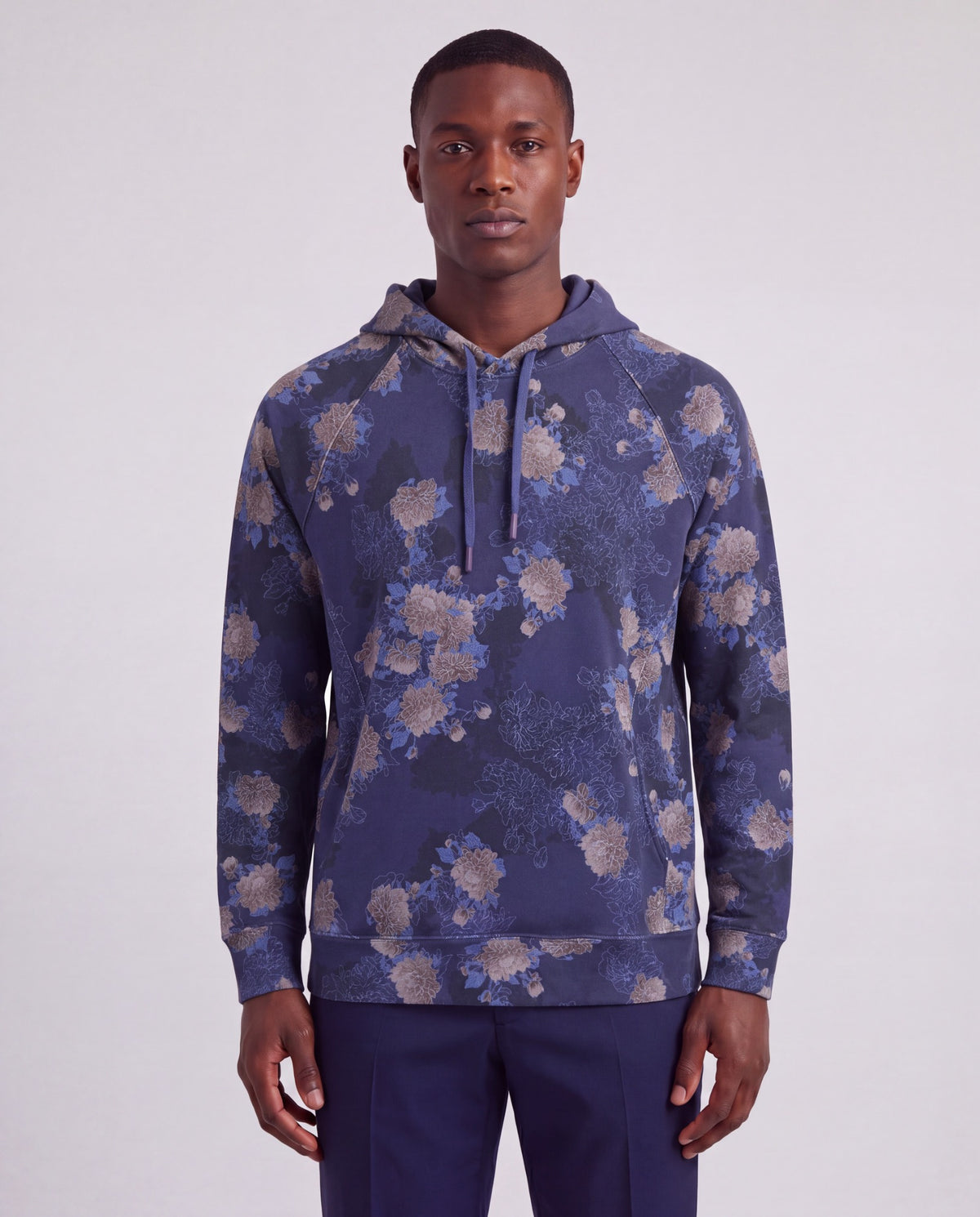 HANK LANS FLORAL NAVY MEN'S PRINTED KNIT HOODIE