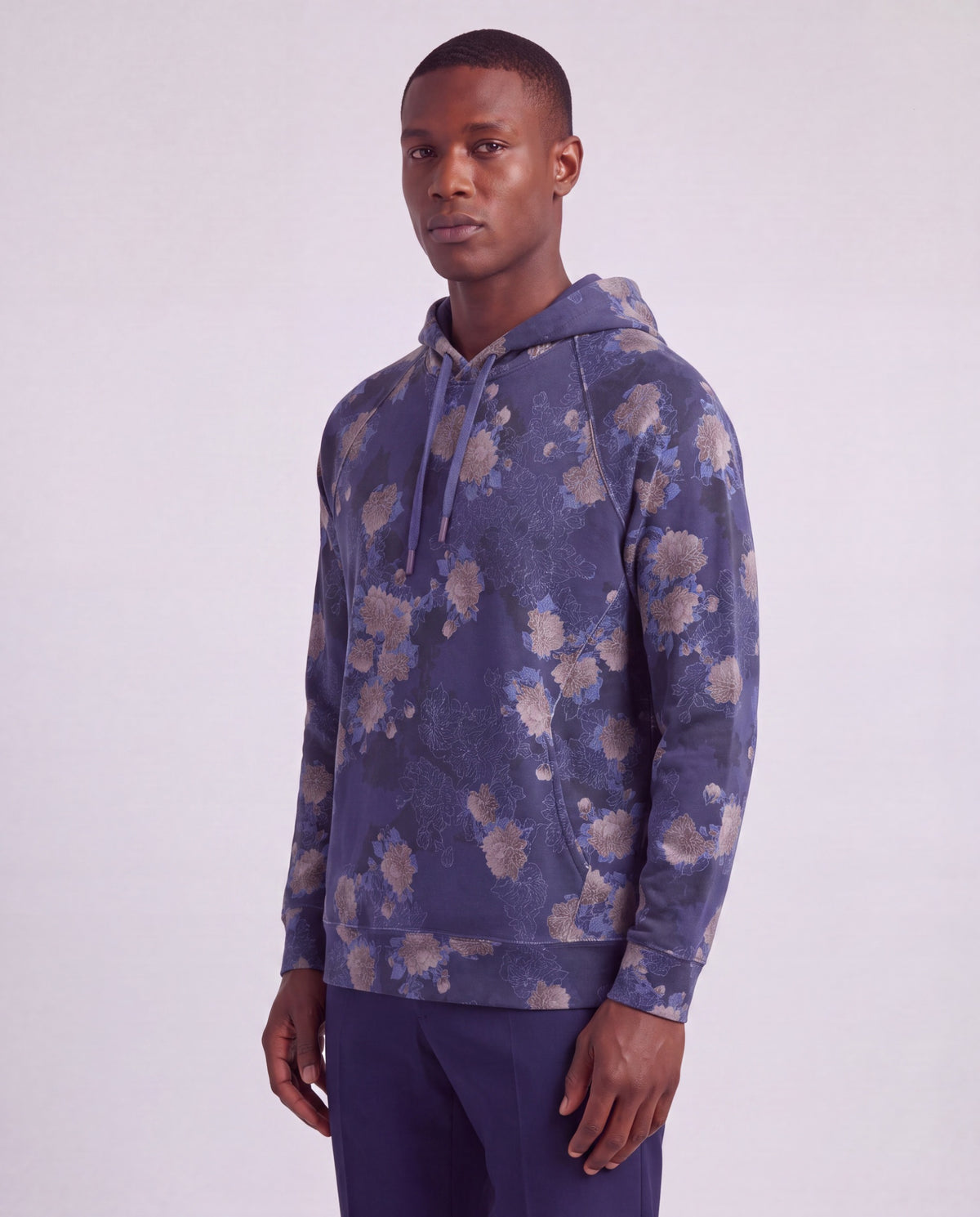 HANK LANS FLORAL NAVY MEN'S PRINTED KNIT HOODIE