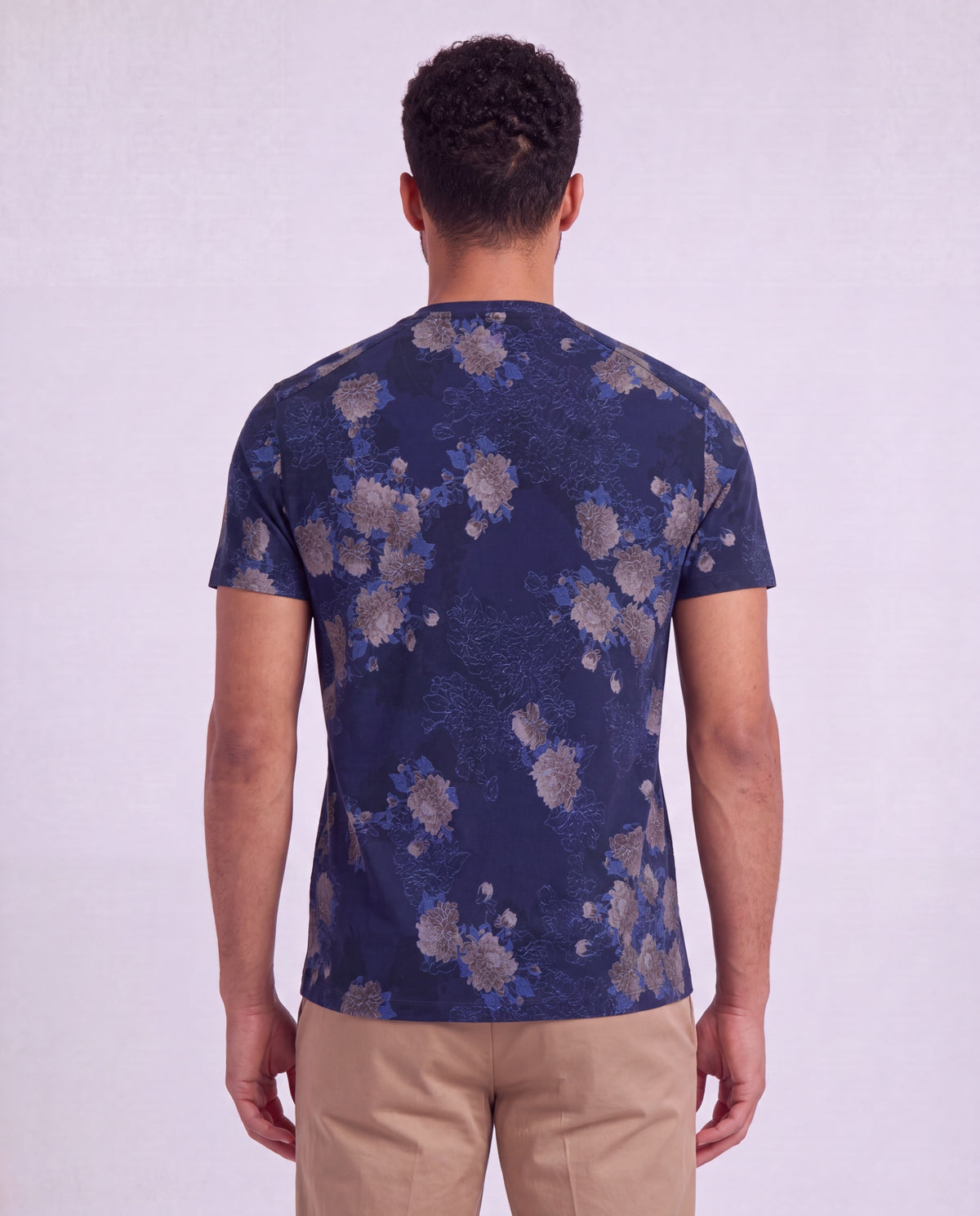 MAZE LANS FLORAL NAVY MEN'S STRETCH COTTON V-NECK TEE