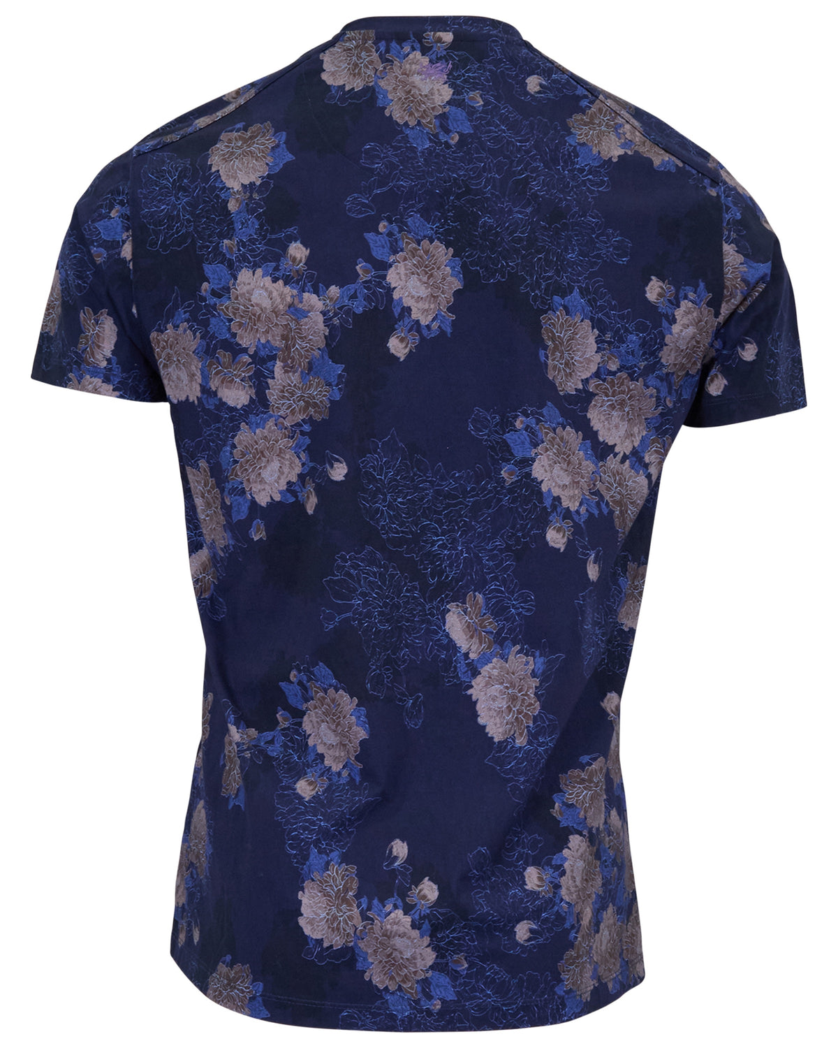 MAZE LANS FLORAL NAVY MEN'S STRETCH COTTON V-NECK TEE