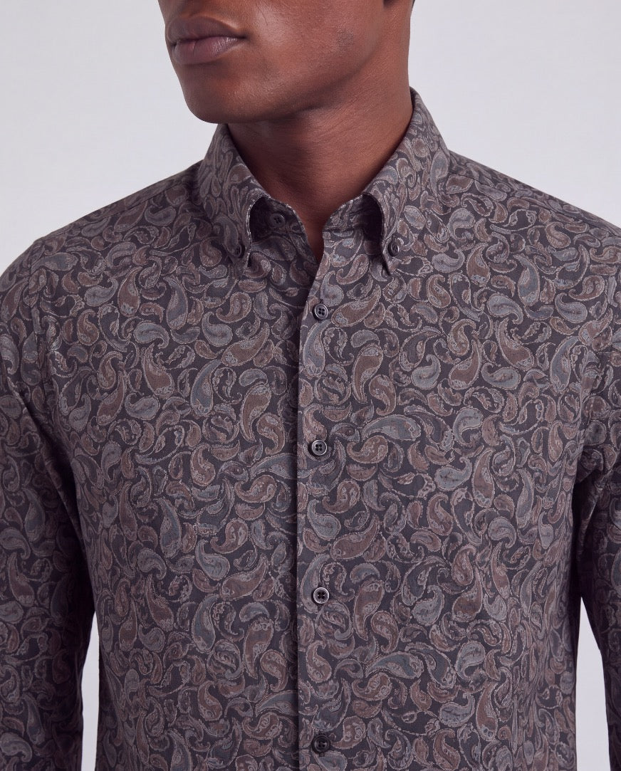 MORRIS INKED PAISLEY SMOKE MEN'S PRINTED COTTON BUTTON-DOWN SHIRT
