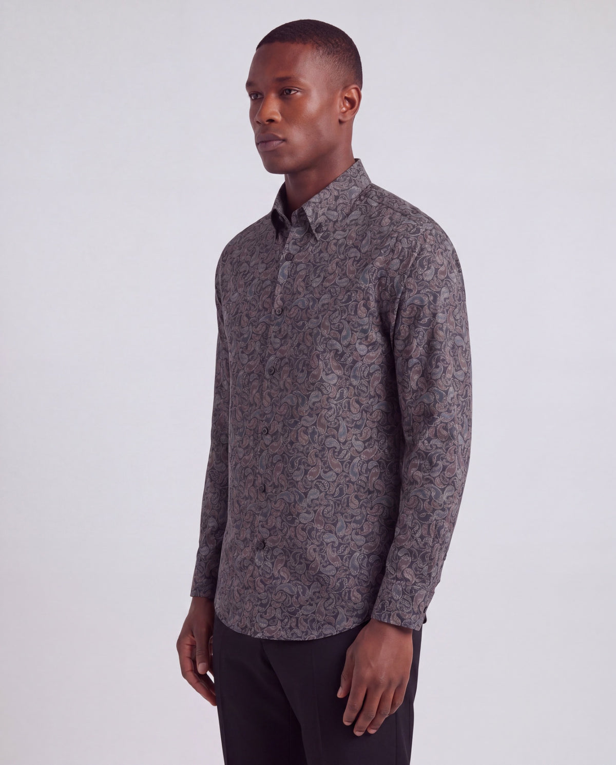MORRIS INKED PAISLEY SMOKE MEN'S PRINTED COTTON BUTTON-DOWN SHIRT