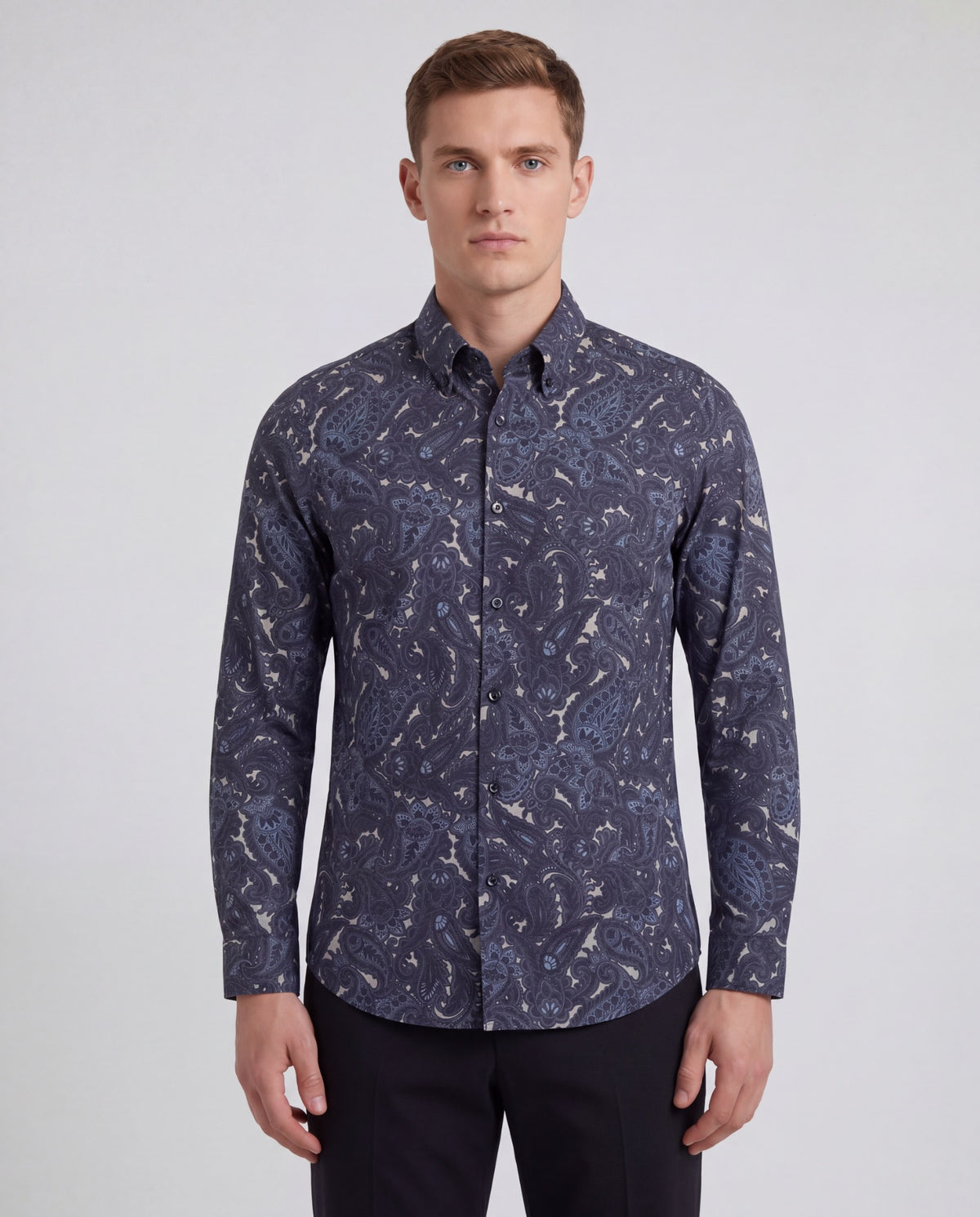 MORRIS LANNACH PAISLEY SMOKE MEN'S PRINTED COTTON BUTTON-DOWN SHIRT