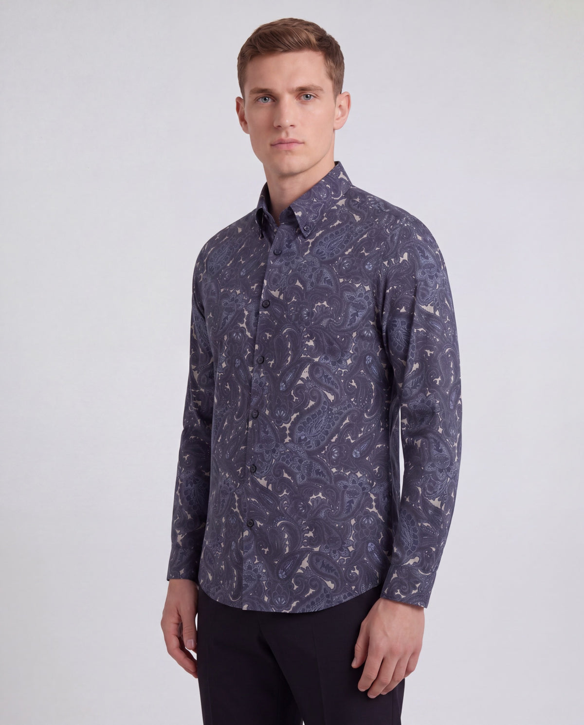 MORRIS LANNACH PAISLEY SMOKE MEN'S PRINTED COTTON BUTTON-DOWN SHIRT