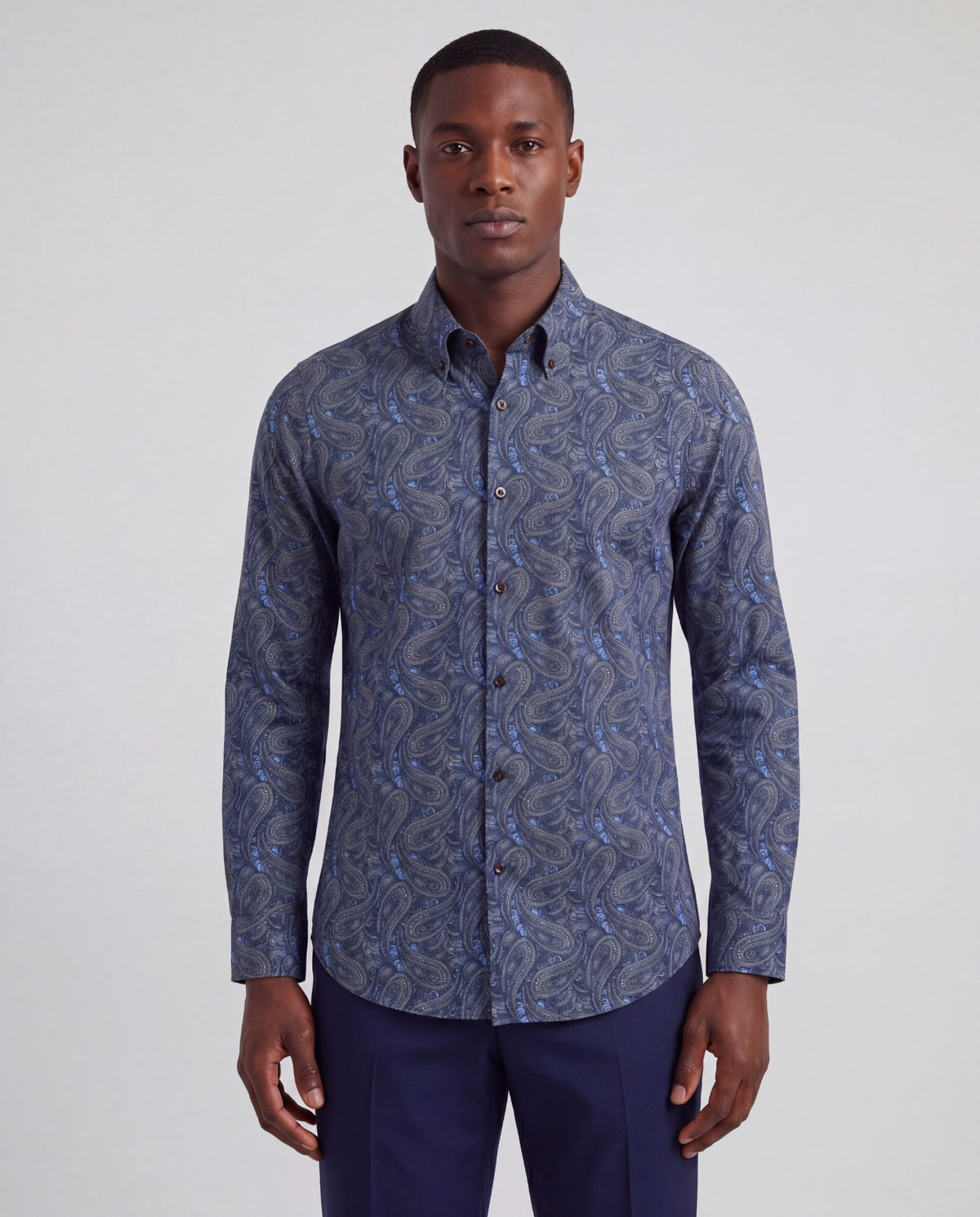 MORRIS MAURICE PAISLEY BLUE MEN'S PRINTED COTTON BUTTON-DOWN SHIRT
