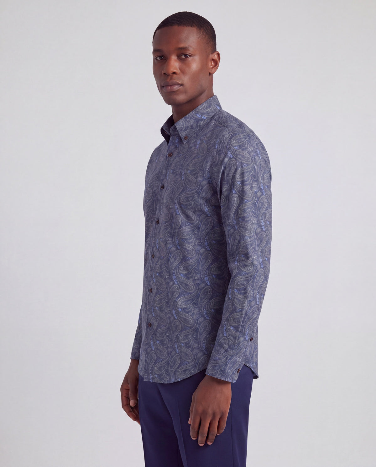 MORRIS MAURICE PAISLEY BLUE MEN'S PRINTED COTTON BUTTON-DOWN SHIRT
