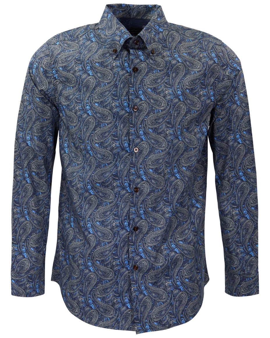 MORRIS MAURICE PAISLEY BLUE MEN'S PRINTED COTTON BUTTON-DOWN SHIRT