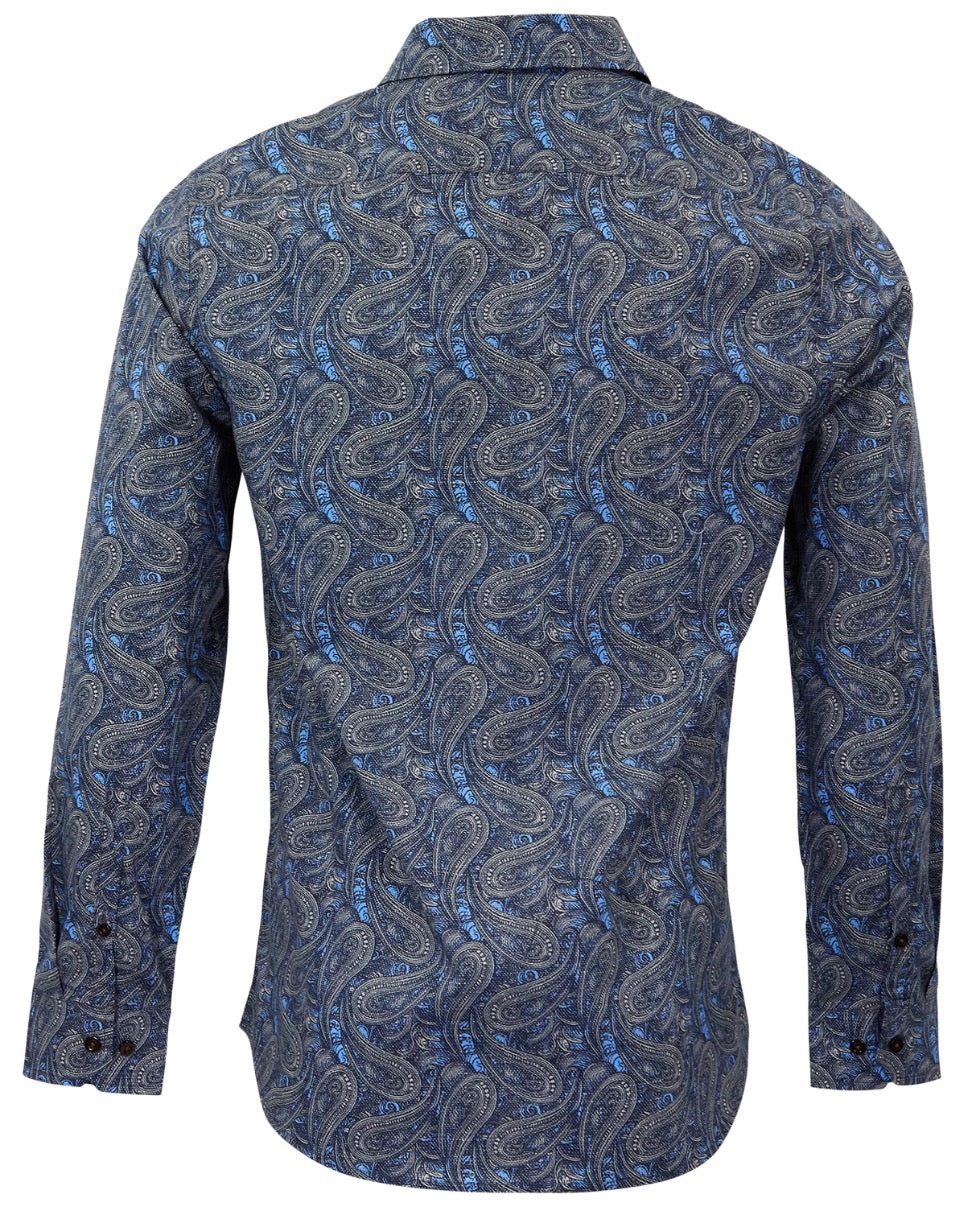 MORRIS MAURICE PAISLEY BLUE MEN'S PRINTED COTTON BUTTON-DOWN SHIRT