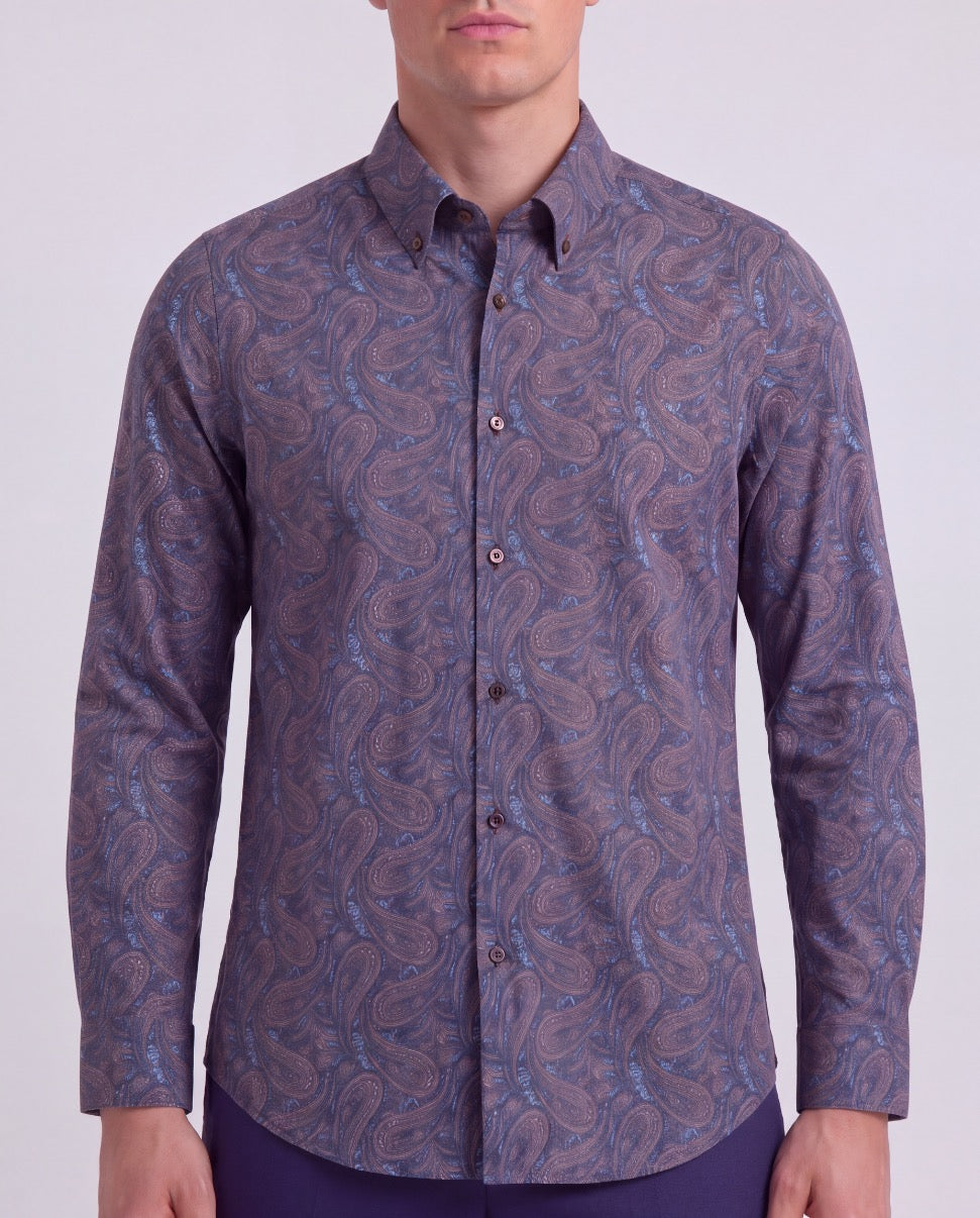 MORRIS MAURICE PAISLEY SPICE MEN'S PRINTED COTTON BUTTON-DOWN SHIRT
