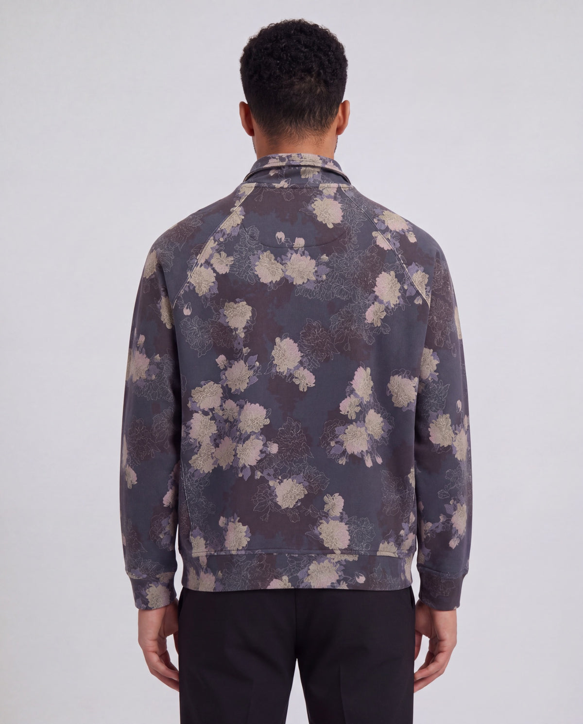 NEVILLE LANS FLORAL BLACK MEN'S FULL-ZIP KNIT JACKET