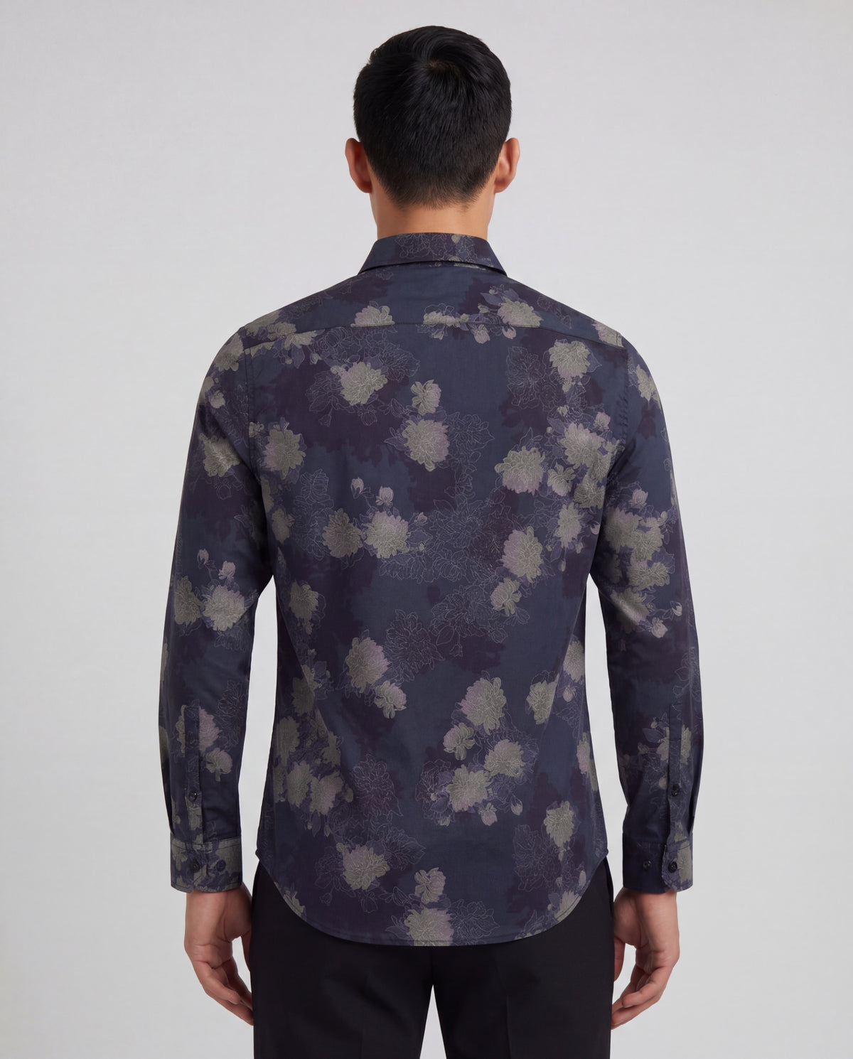 NIGEL LANS FLORAL BLACK MEN'S PRINTED COTTON LONG-SLEEVE SHIRT