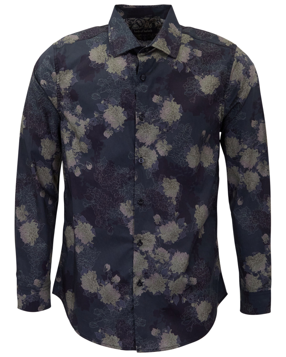 NIGEL LANS FLORAL BLACK MEN'S PRINTED COTTON LONG-SLEEVE SHIRT