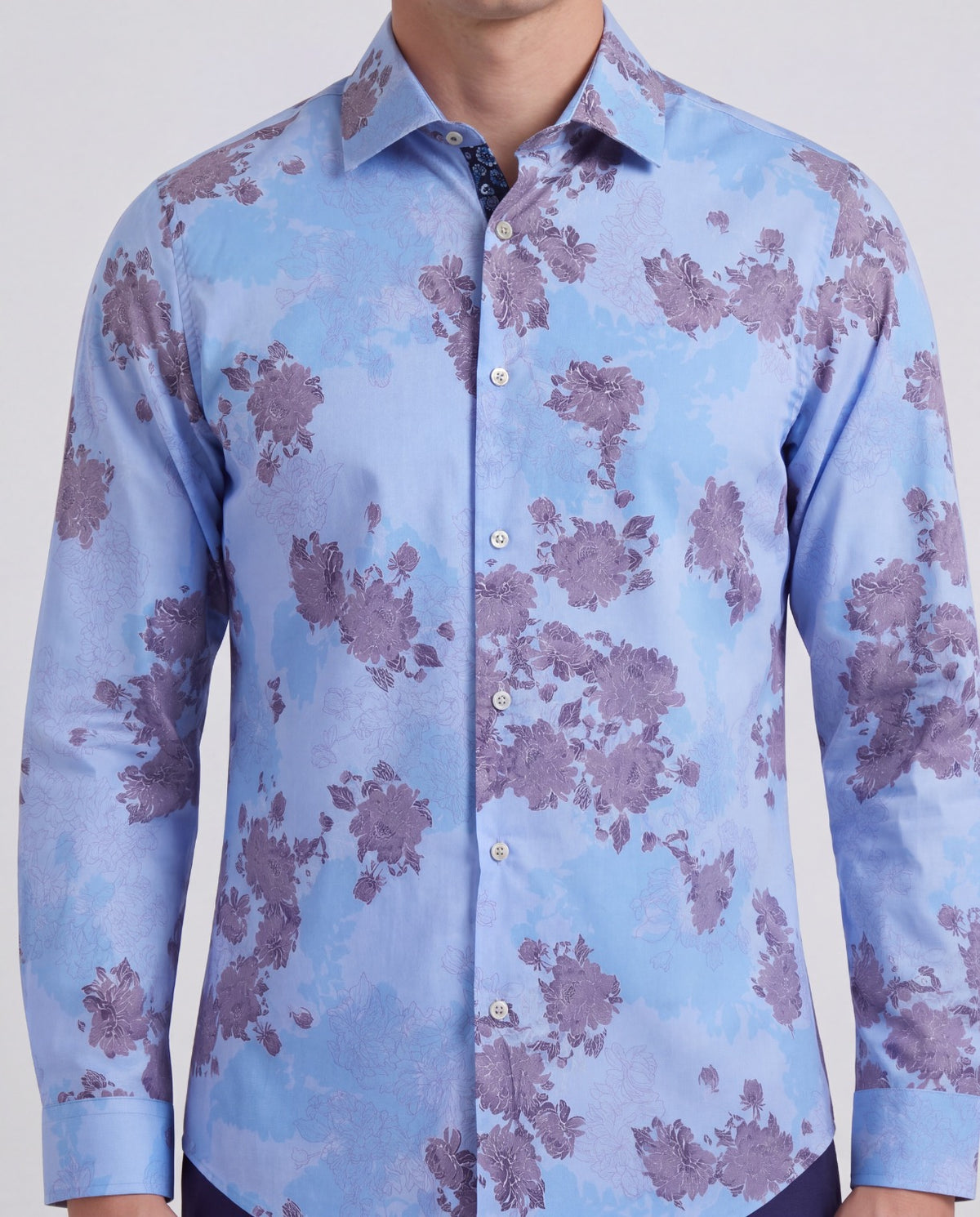 NIGEL LANS FLORAL BLUE MEN'S PRINTED COTTON LONG-SLEEVE SHIRT