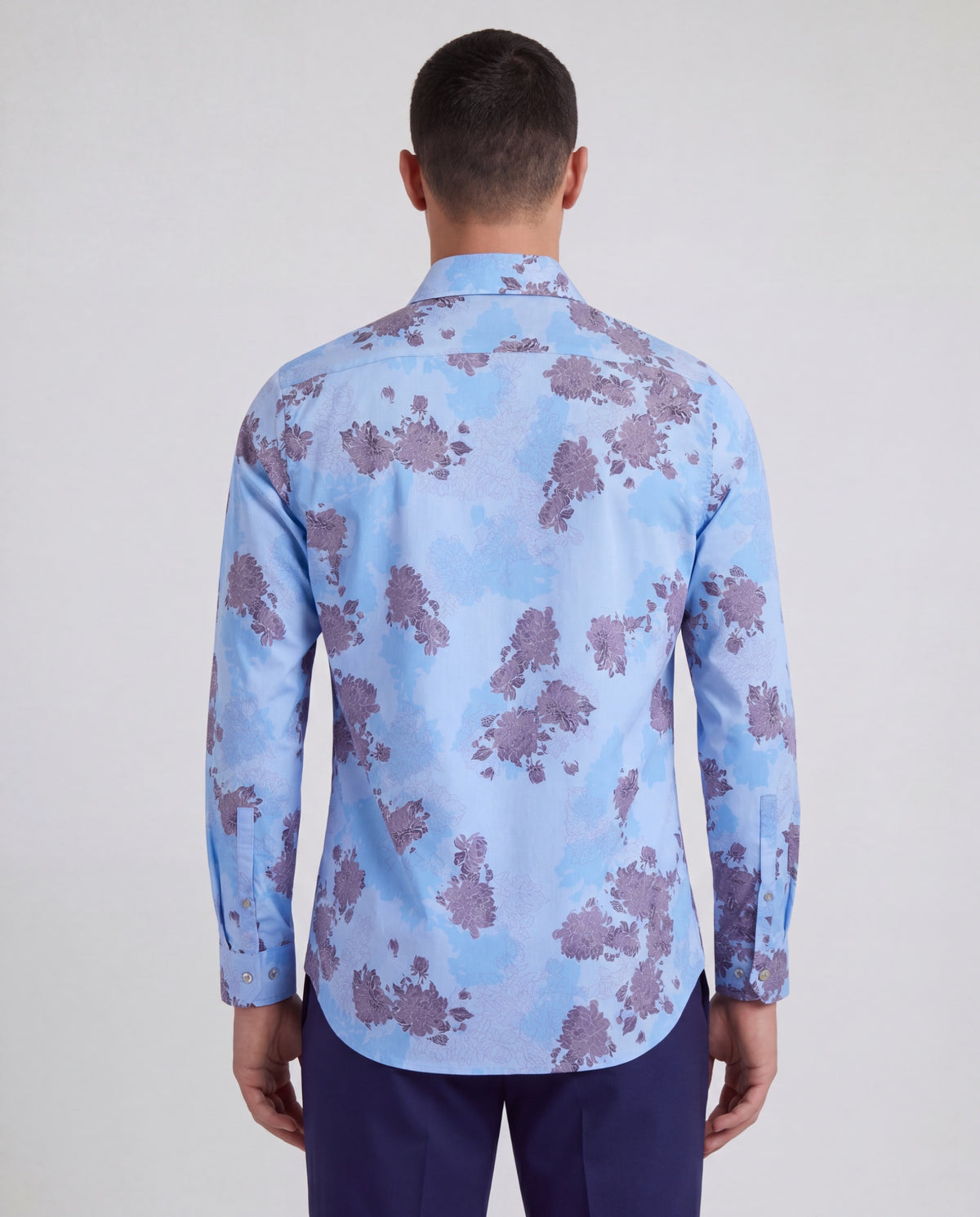 NIGEL LANS FLORAL BLUE MEN'S PRINTED COTTON LONG-SLEEVE SHIRT