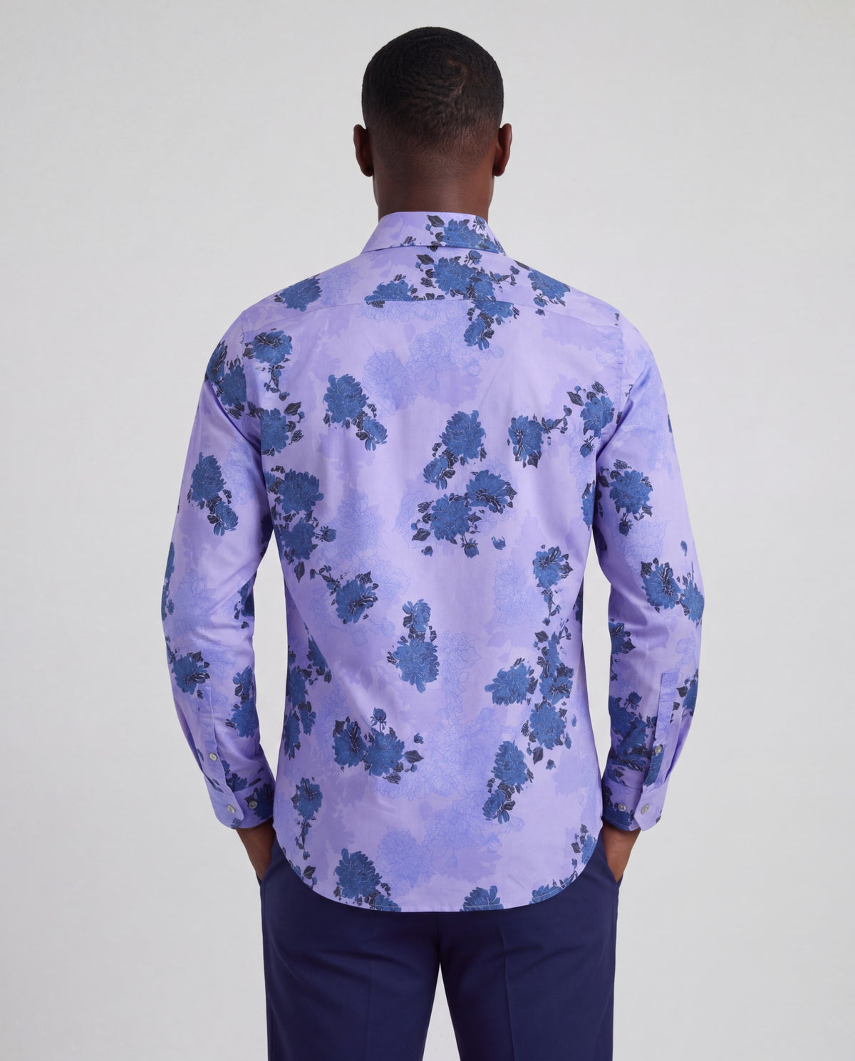 NIGEL LANS FLORAL LAVENDER MEN'S PRINTED COTTON LONG-SLEEVE SHIRT