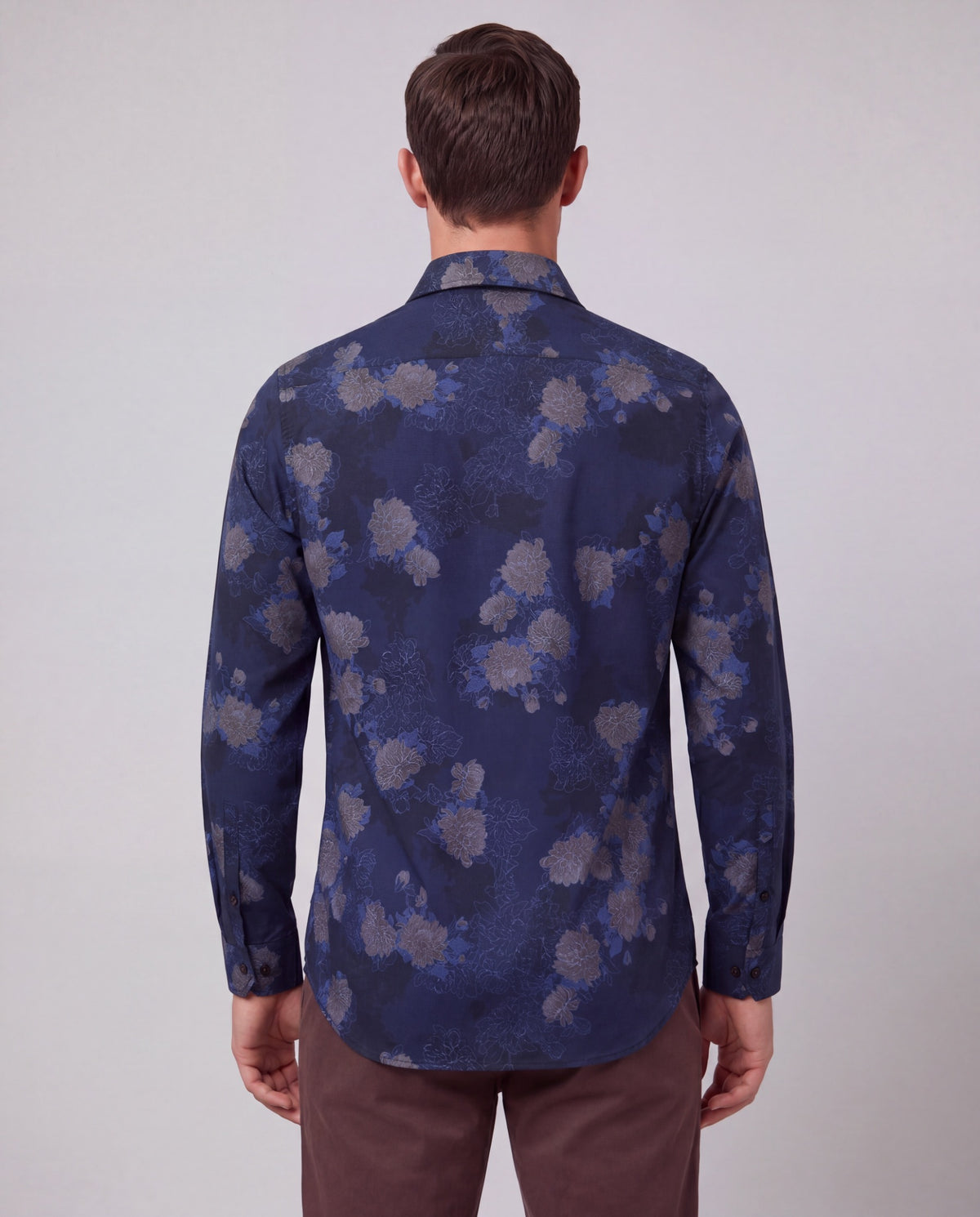 NIGEL LANS FLORAL NAVY MEN'S PRINTED COTTON LONG-SLEEVE SHIRT