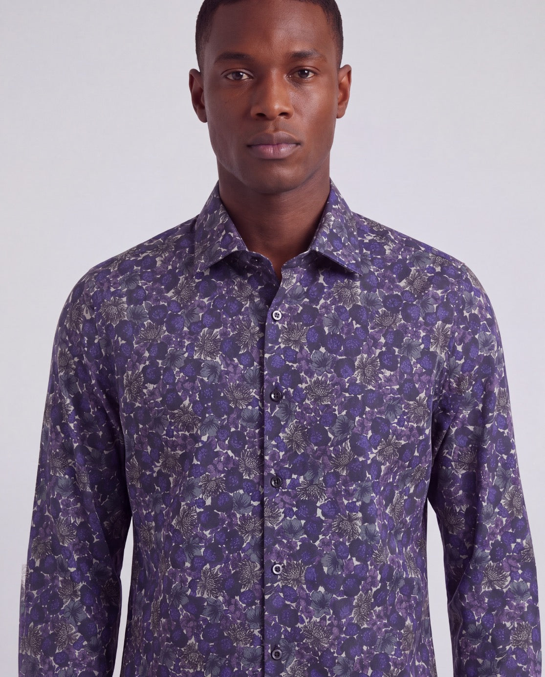 NIGEL TERNBERG FLORAL BLACK MEN'S PRINTED COTTON LONG-SLEEVE SHIRT