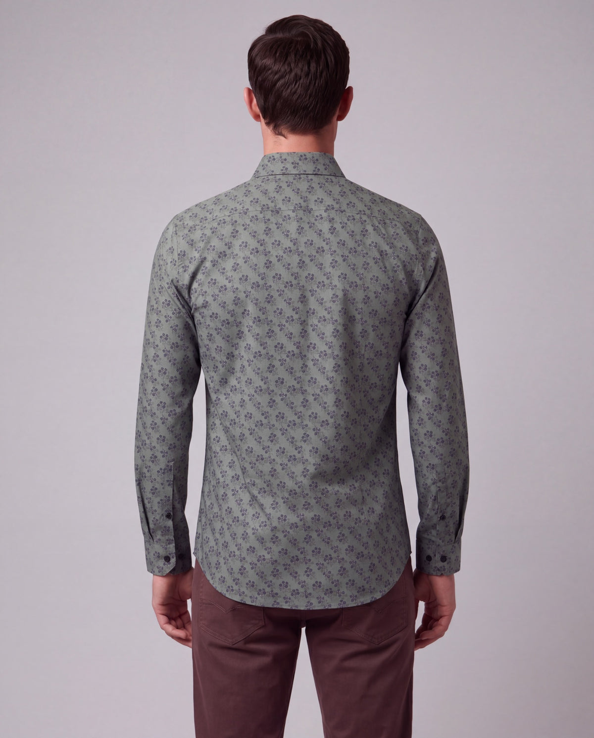 NIGEL VIENNA FLORAL SAGE MEN'S PRINTED COTTON LONG-SLEEVE SHIRT