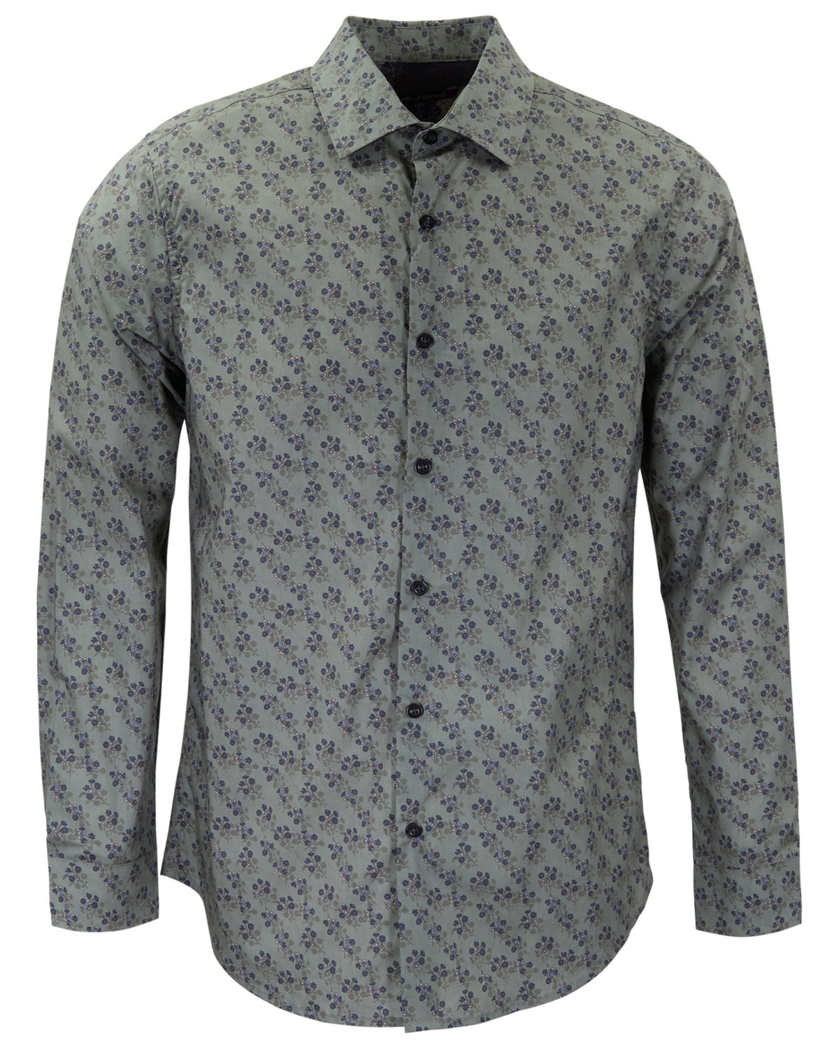 NIGEL VIENNA FLORAL SAGE MEN'S PRINTED COTTON LONG-SLEEVE SHIRT
