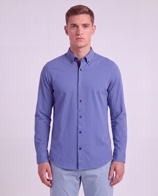 SIMON DAWN BLUE MEN'S STRETCH JERSEY LONG-SLEEVE SHIRT