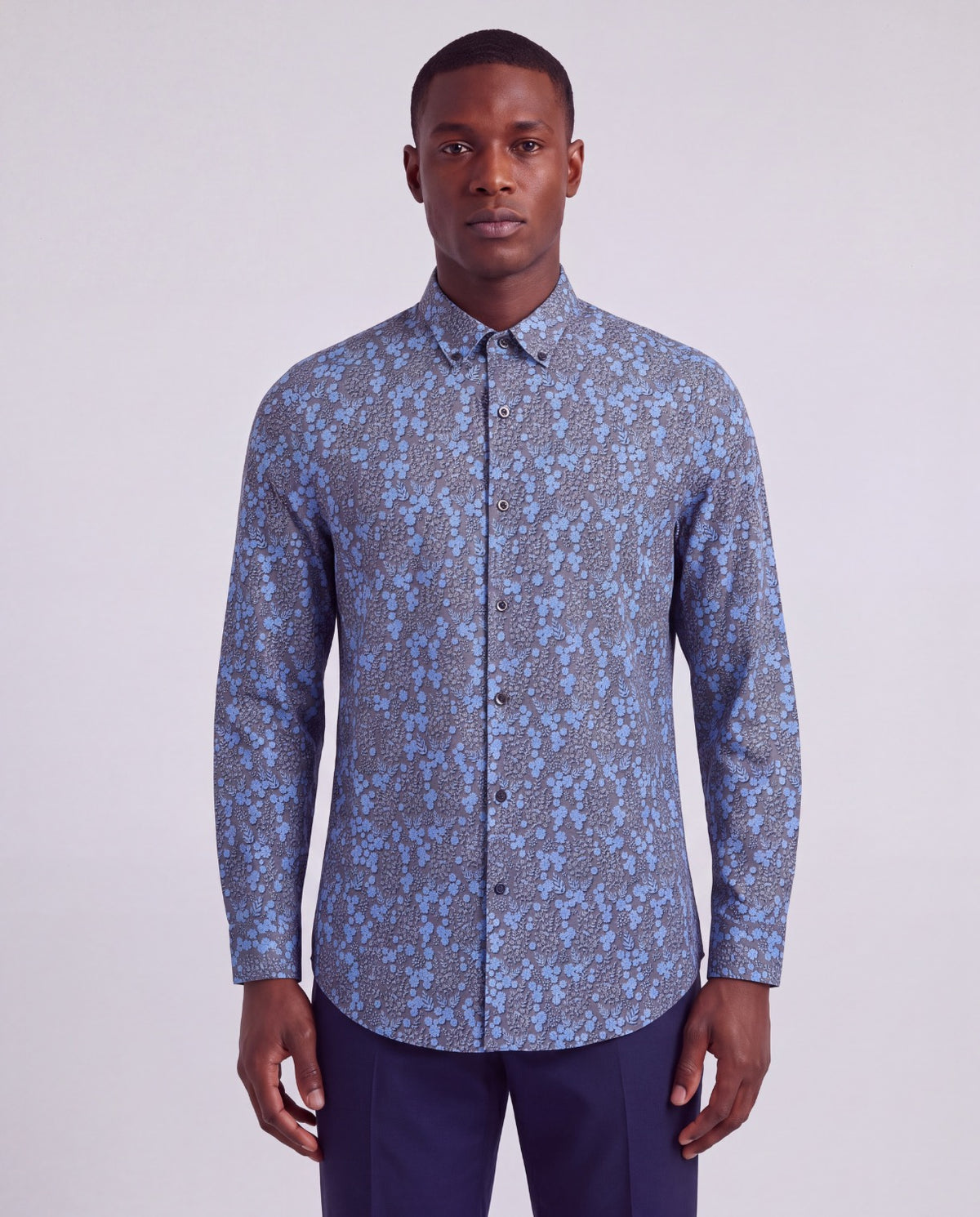 SIMON LECH FLORAL BLACK MEN'S STRETCH JERSEY LONG-SLEEVE SHIRT