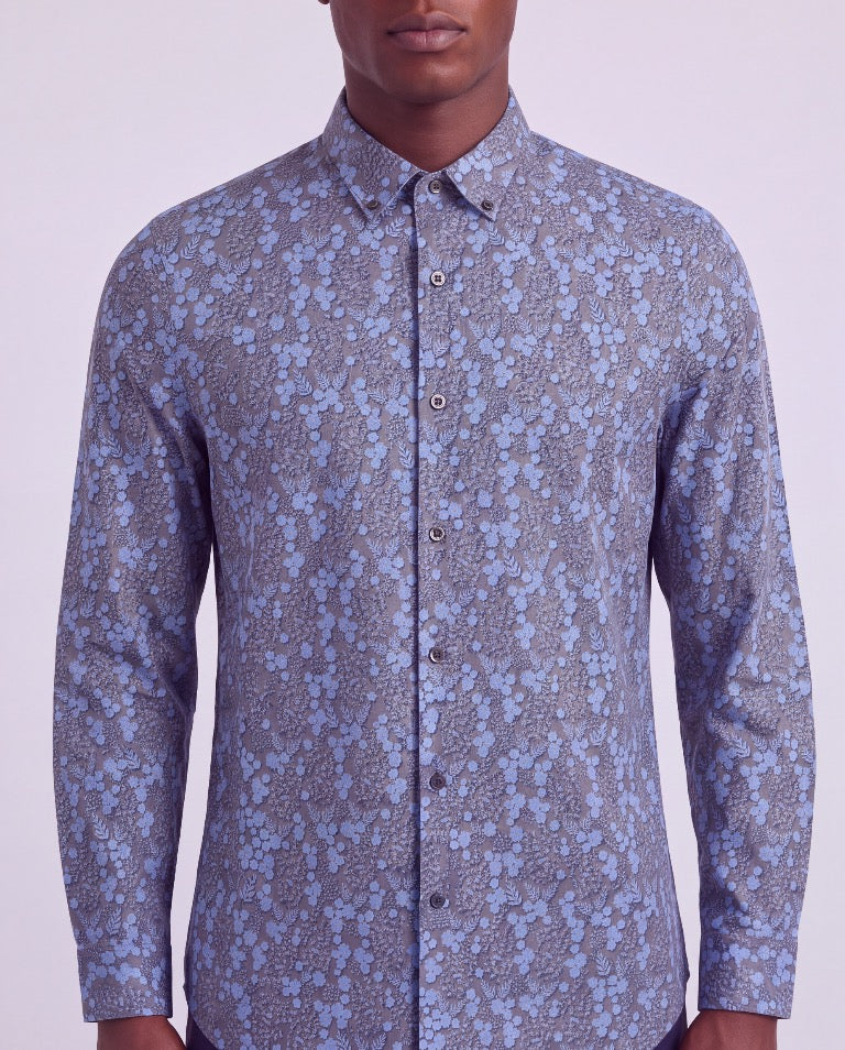 SIMON LECH FLORAL BLACK MEN'S STRETCH JERSEY LONG-SLEEVE SHIRT