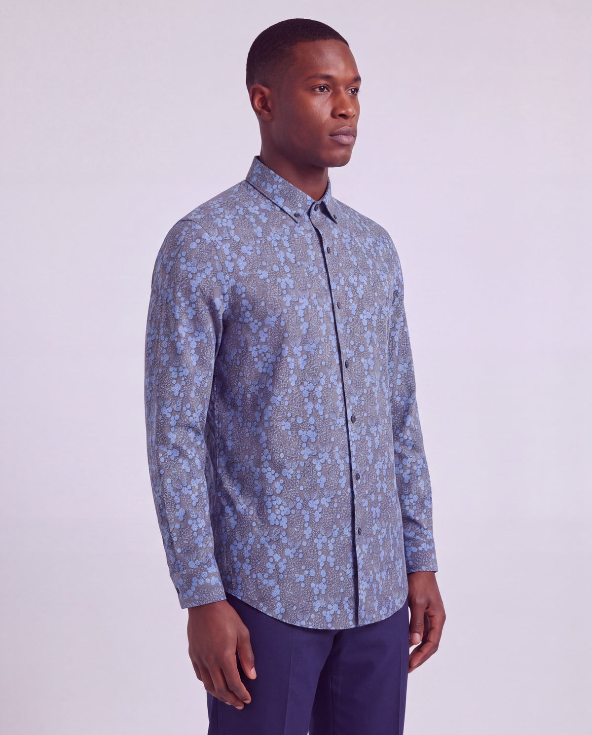 SIMON LECH FLORAL BLACK MEN'S STRETCH JERSEY LONG-SLEEVE SHIRT