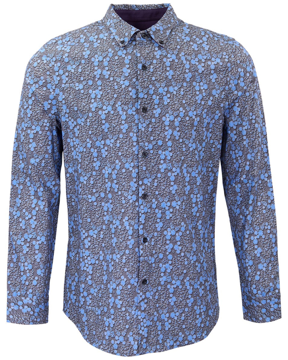 SIMON LECH FLORAL BLACK MEN'S STRETCH JERSEY LONG-SLEEVE SHIRT