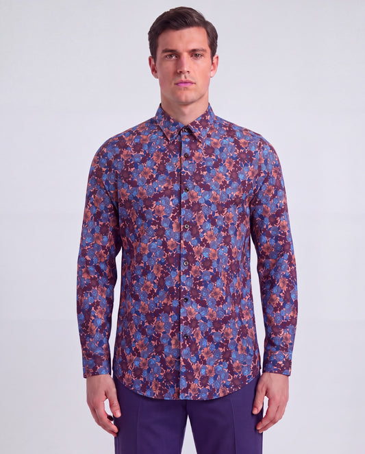SIMON TERNBERG FLORAL AMBER MEN'S STRETCH JERSEY LONG-SLEEVE SHIRT