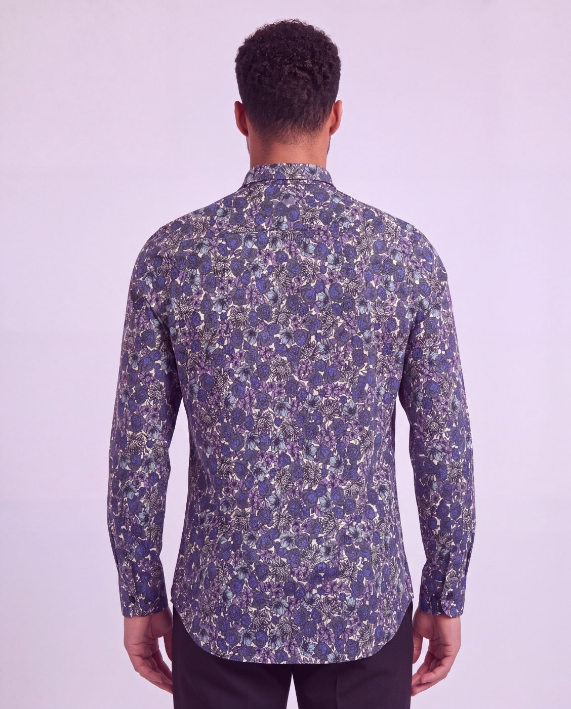 SIMON TERNBERG FLORAL BLACK MEN'S STRETCH JERSEY LONG-SLEEVE SHIRT