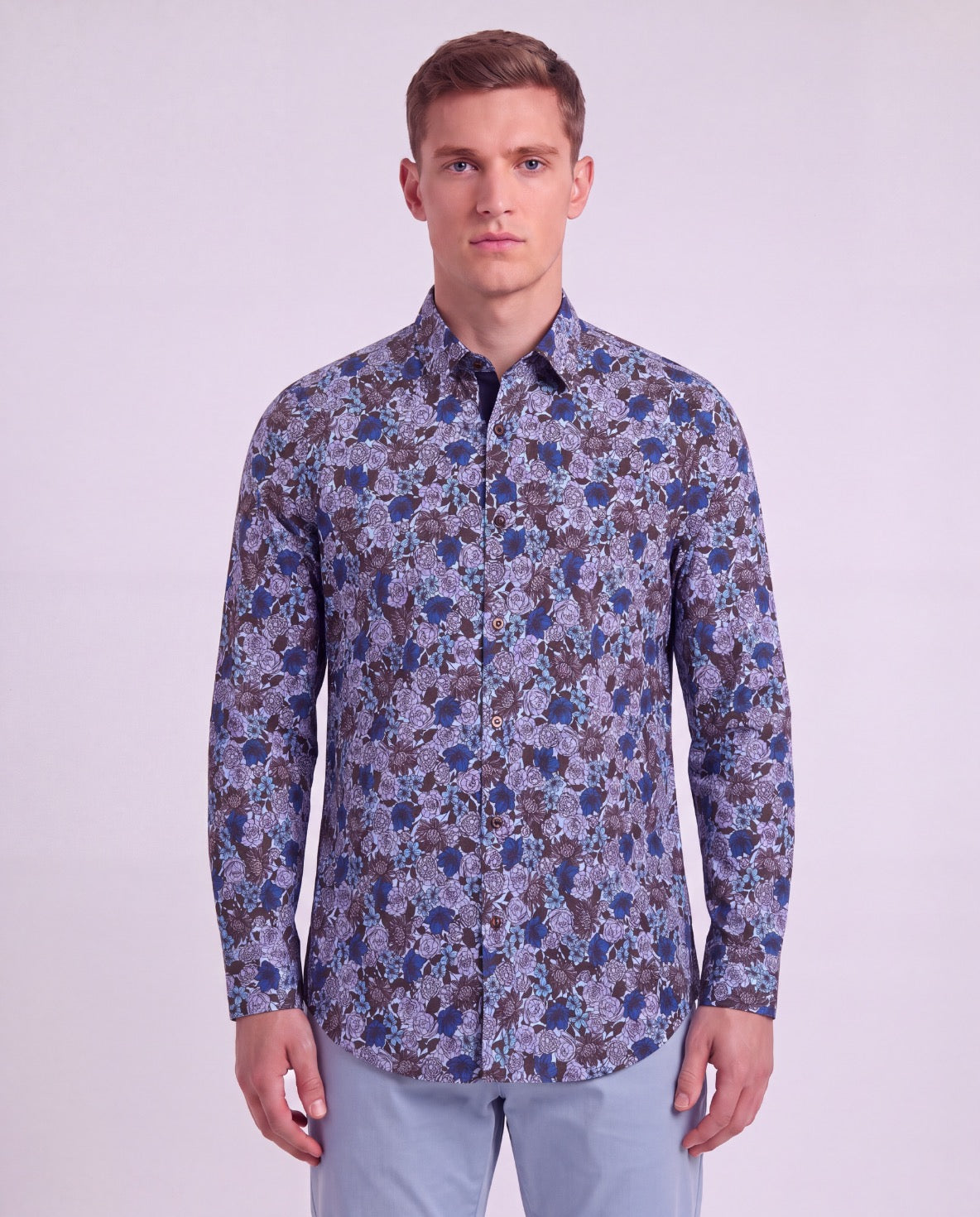 SIMON TERNBERG FLORAL BROWNIE MEN'S STRETCH JERSEY LONG-SLEEVE SHIRT
