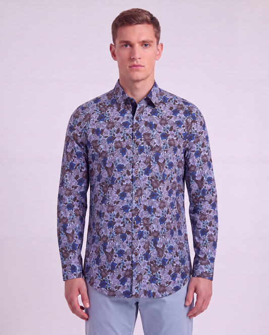 SIMON TERNBERG FLORAL BROWNIE MEN'S STRETCH JERSEY LONG-SLEEVE SHIRT