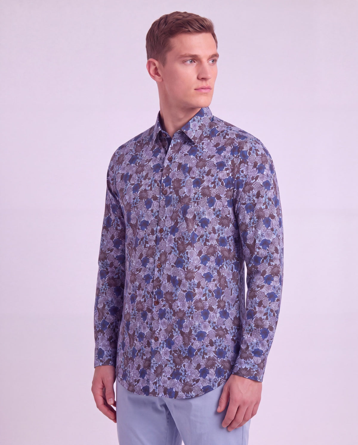 SIMON TERNBERG FLORAL BROWNIE MEN'S STRETCH JERSEY LONG-SLEEVE SHIRT