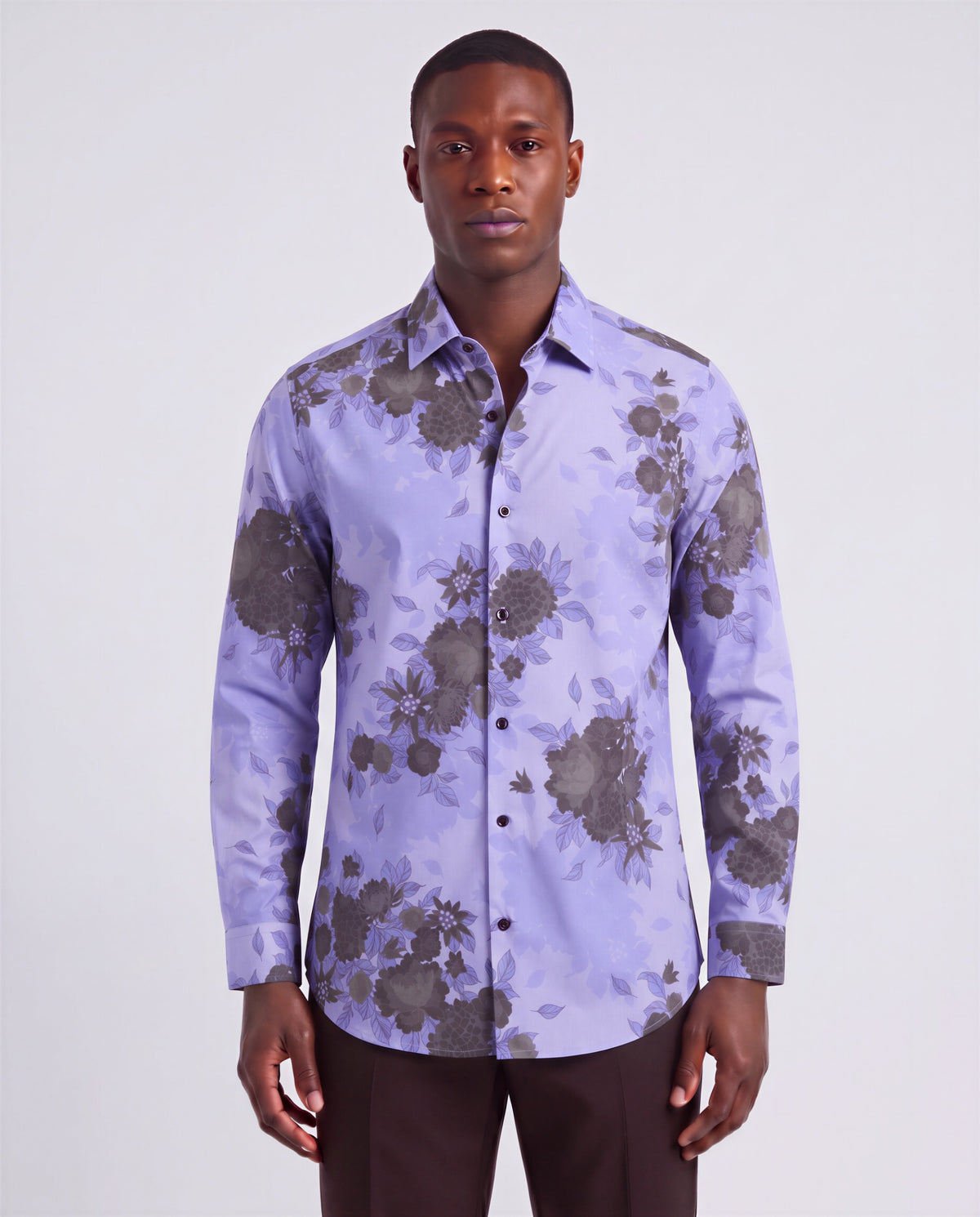 NICOLI WELS FLORAL GRAPE MEN'S PRINTED COTTON LONG-SLEEVE SHIRT
