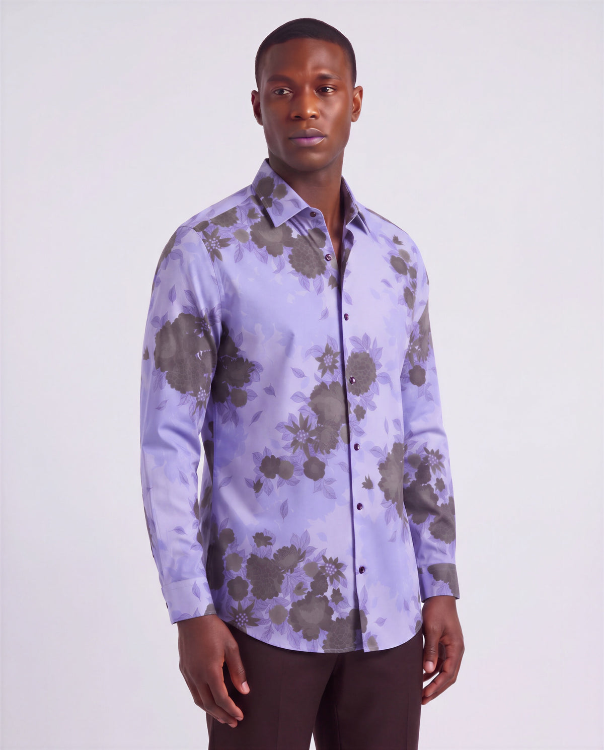 NICOLI WELS FLORAL GRAPE MEN'S PRINTED COTTON LONG-SLEEVE SHIRT