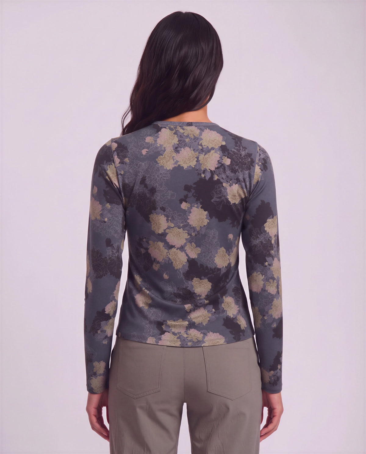 BEATRICE LANS FLORAL BLACK WOMEN'S LYOCELL STRETCH CREW-NECK TOP