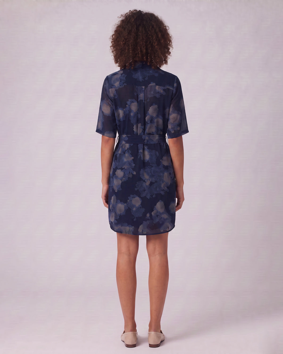 DOT LANS FLORAL NAVY WOMEN'S LYOCELL STRETCH SHIRT DRESS