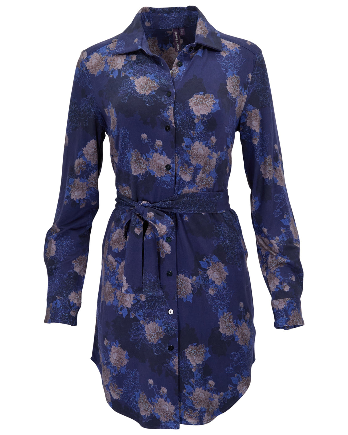 DOT LANS FLORAL NAVY WOMEN'S LYOCELL STRETCH SHIRT DRESS