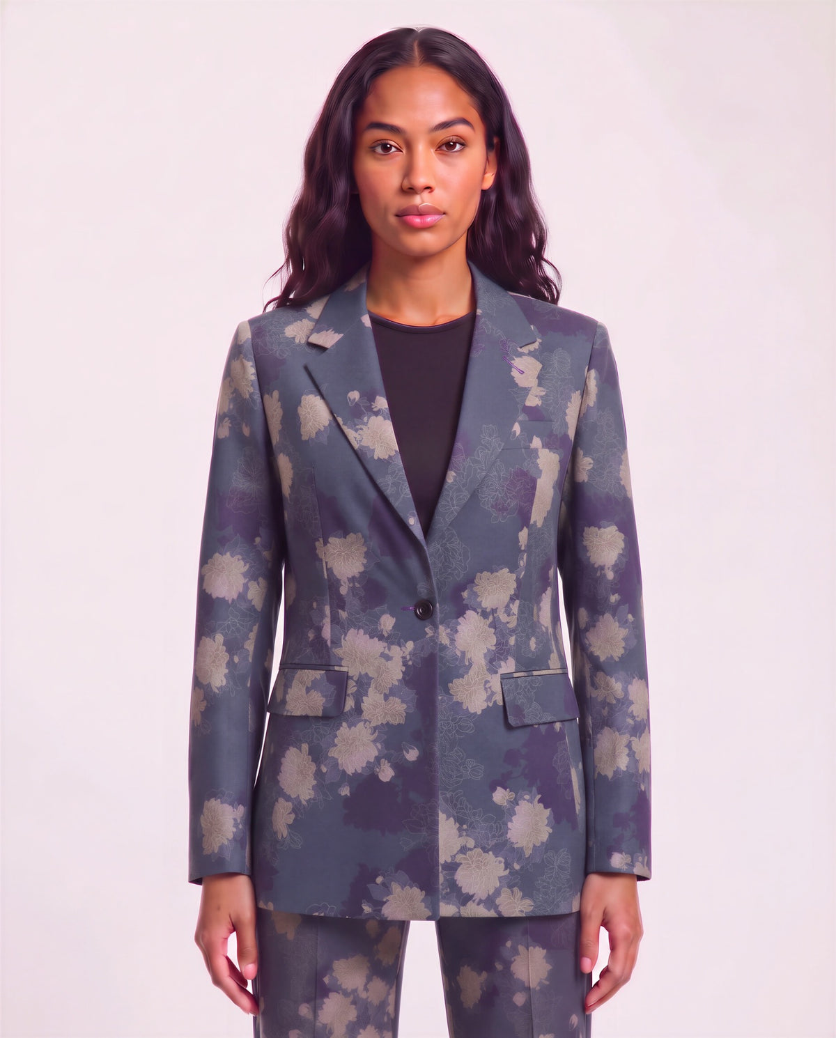 JANE LANS FLORAL BLACK WOMEN'S STRETCH TENCEL TAILORED JACKET