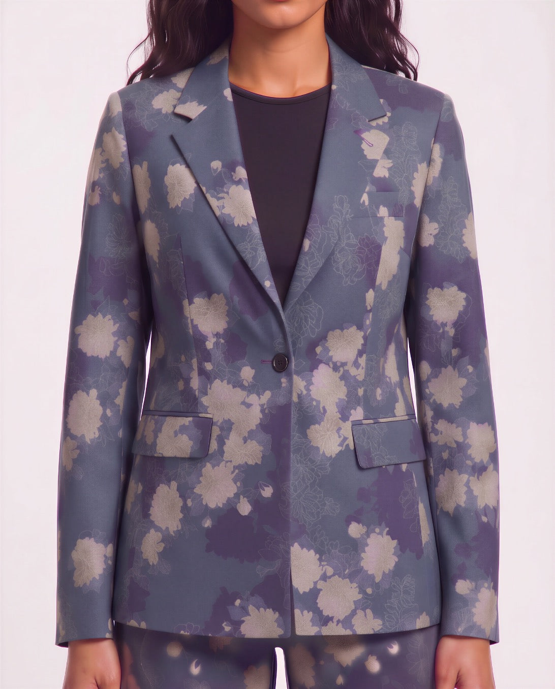 JANE LANS FLORAL BLACK WOMEN'S STRETCH TENCEL TAILORED JACKET