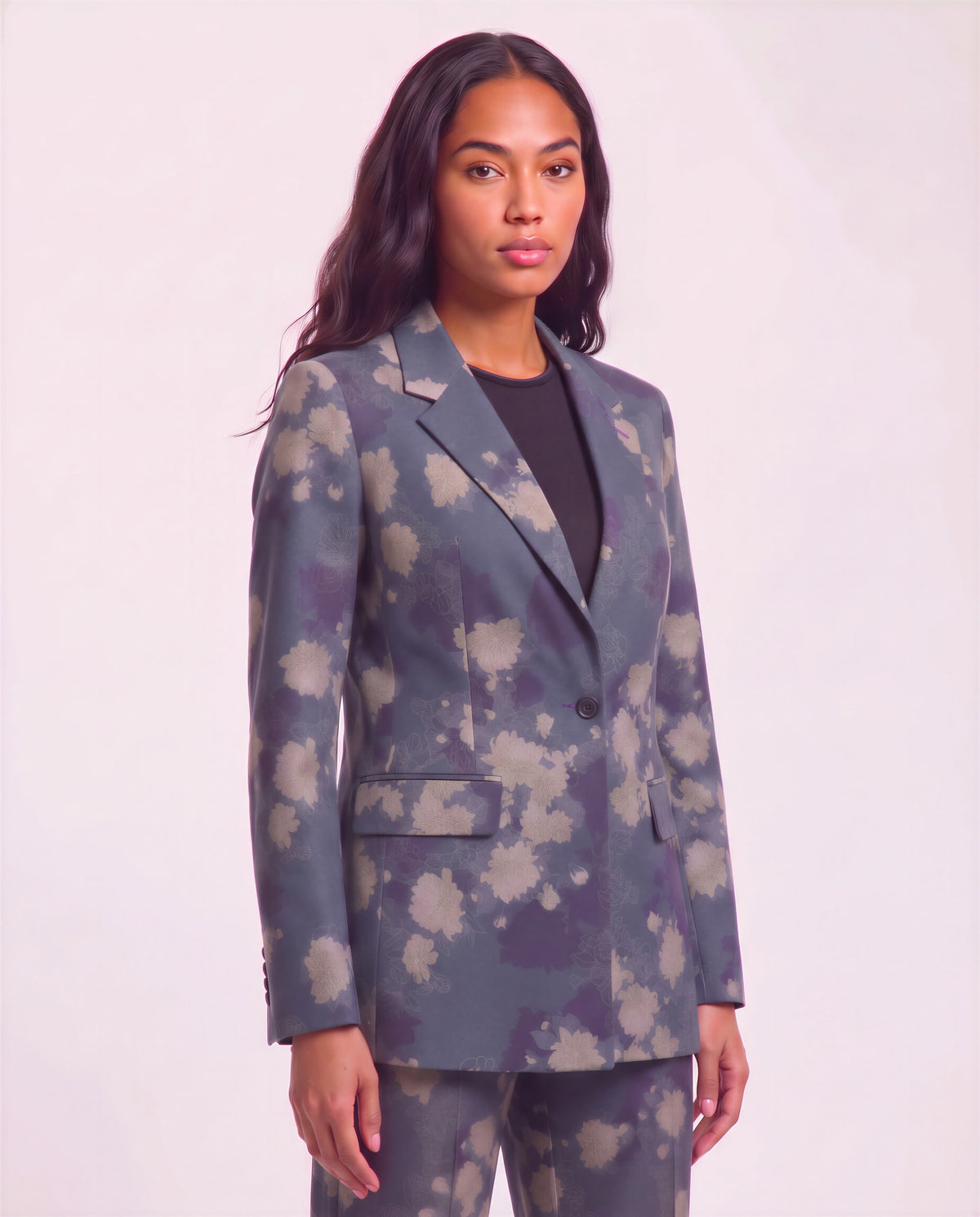 JANE LANS FLORAL BLACK WOMEN'S STRETCH TENCEL TAILORED JACKET