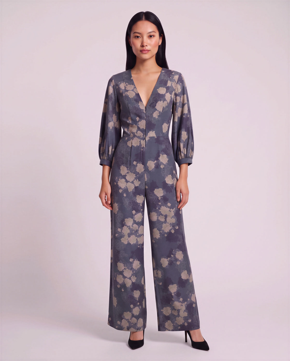 JILL LANS FLORAL BLACK WOMEN'S STRETCH TENCEL JUMPSUIT