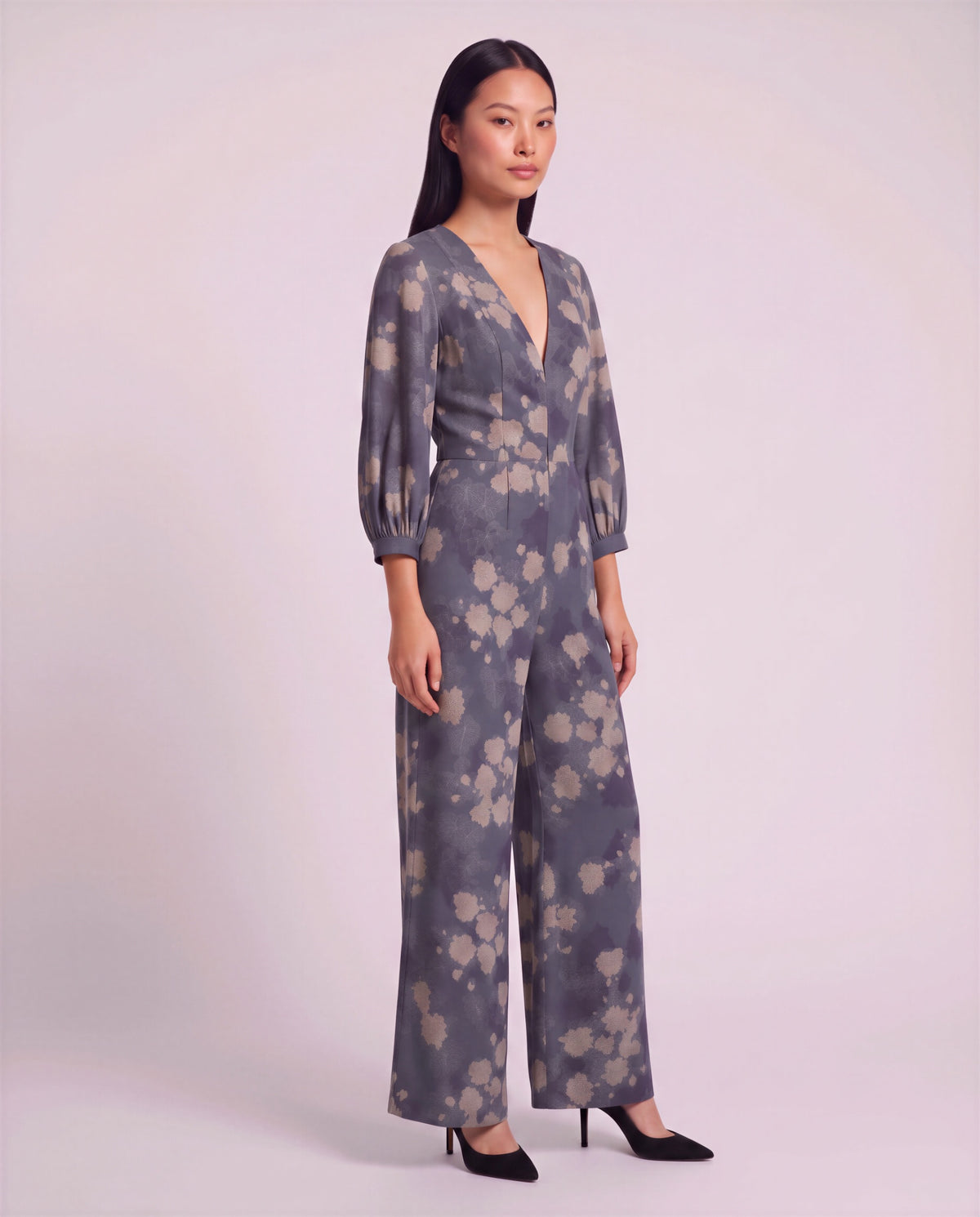 JILL LANS FLORAL BLACK WOMEN'S STRETCH TENCEL JUMPSUIT