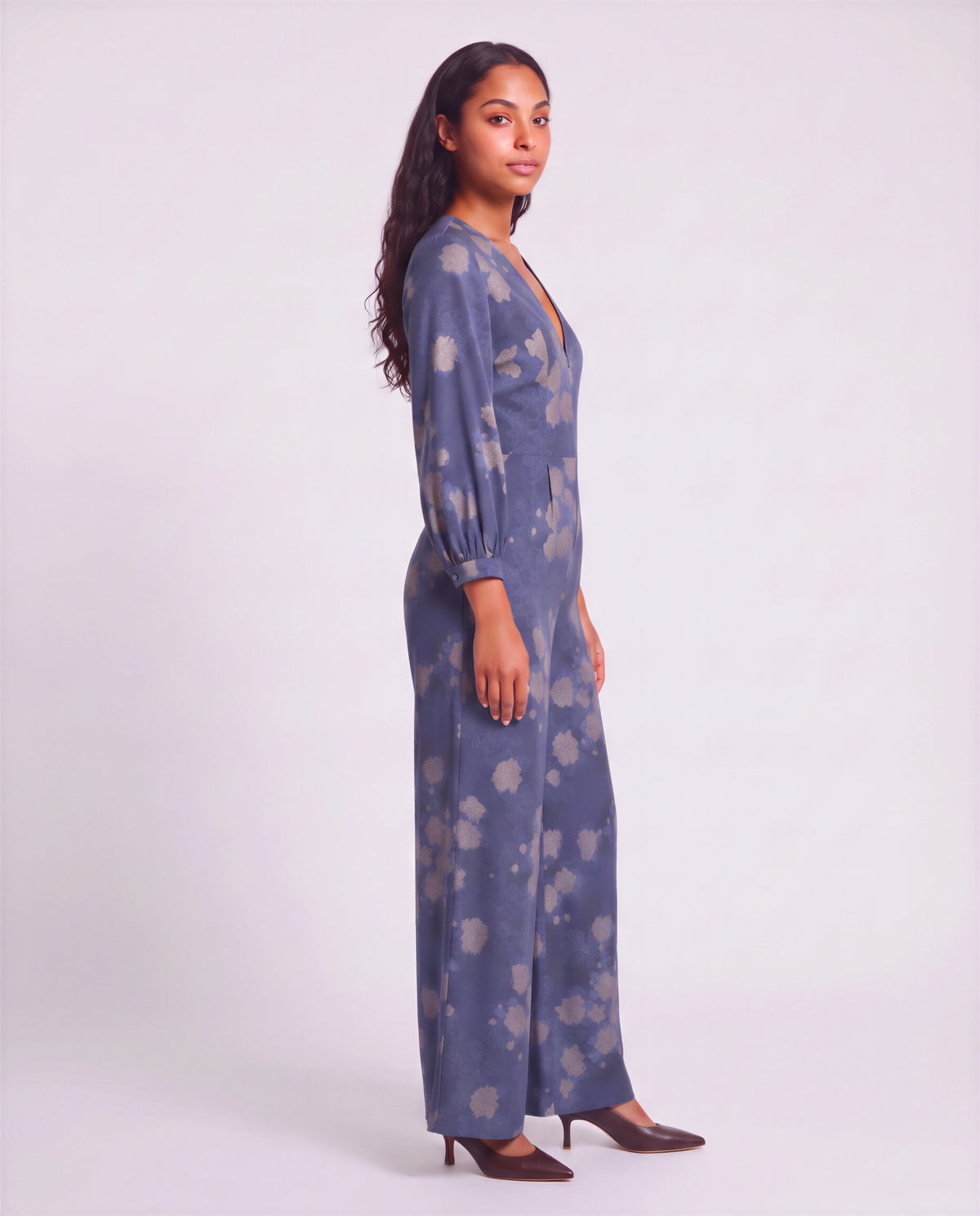 JILL LANS FLORAL NAVY WOMEN'S STRETCH TENCEL JUMPSUIT