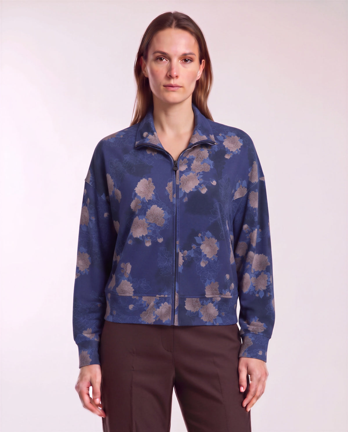 JUDY LANS FLORAL NAVY WOMEN'S STRETCH KNIT JACKET