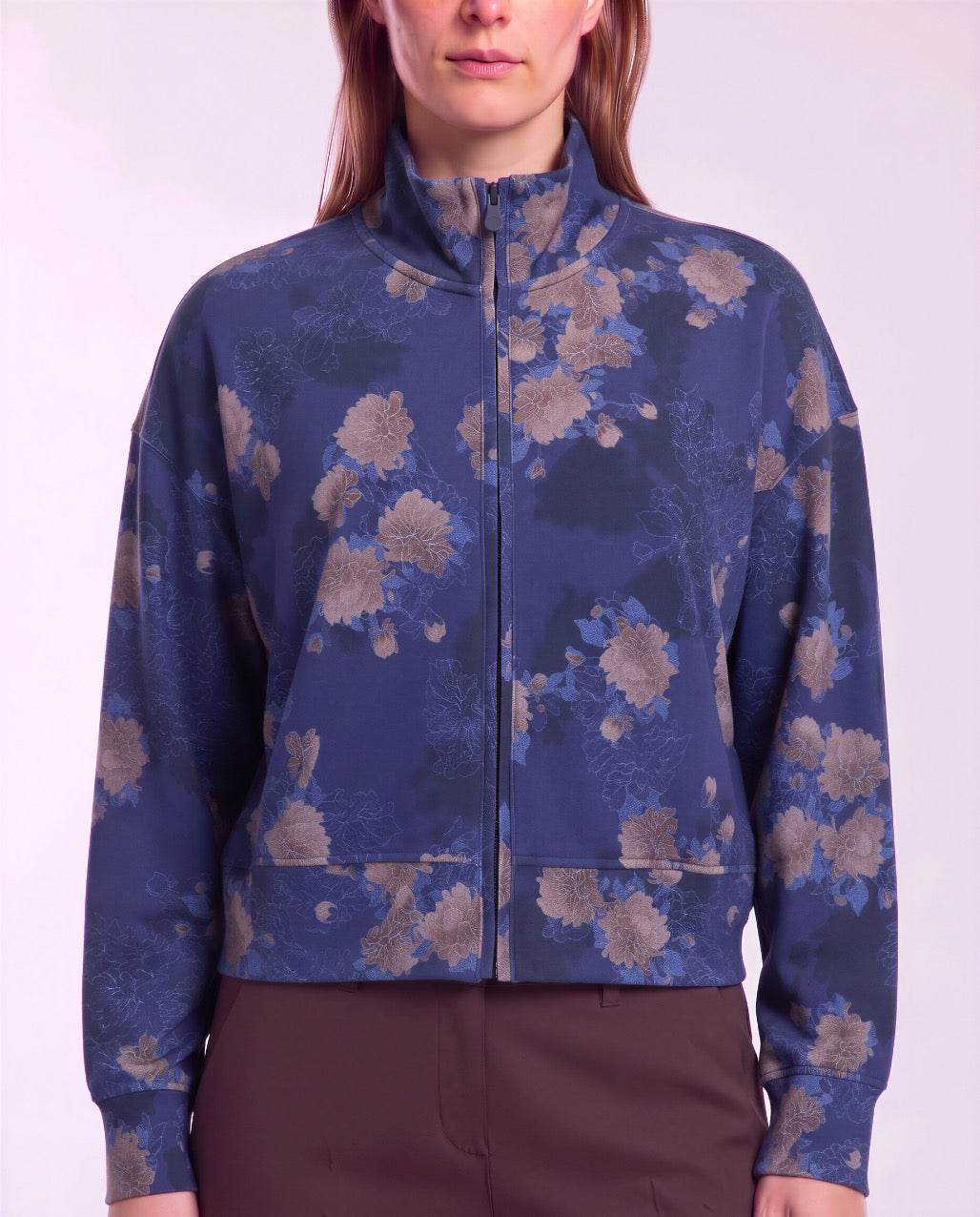 JUDY LANS FLORAL NAVY WOMEN'S STRETCH KNIT JACKET