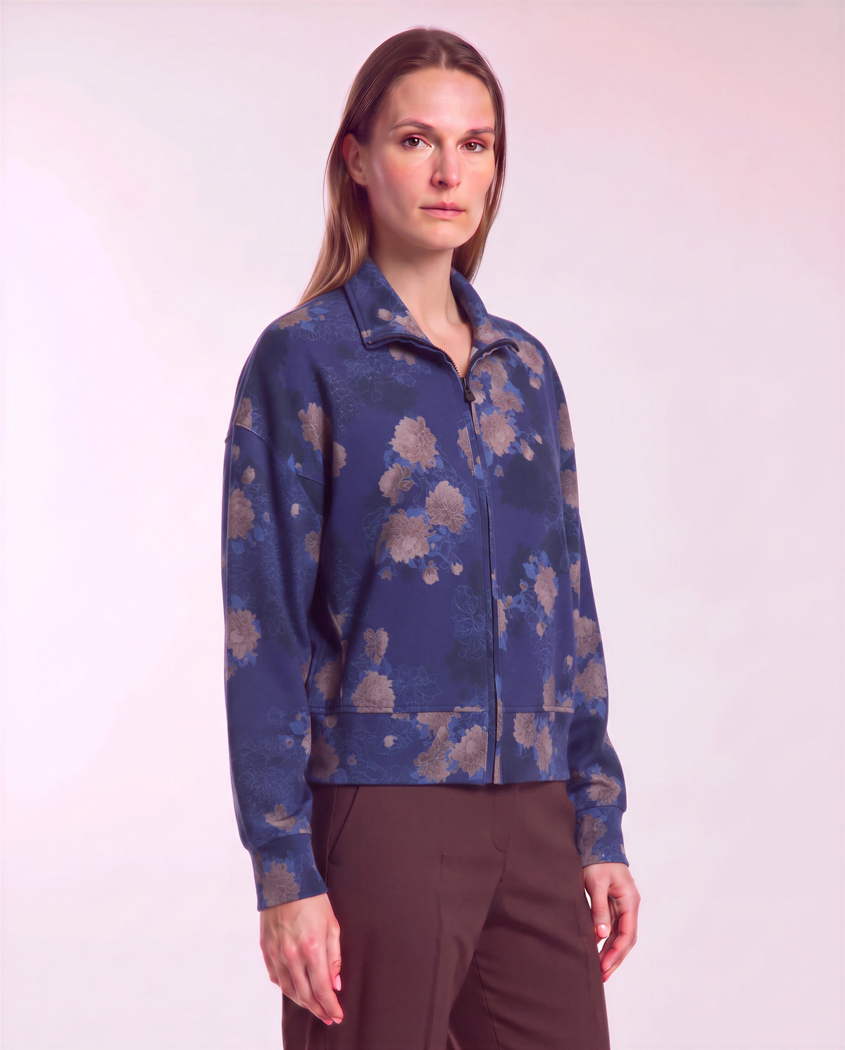 JUDY LANS FLORAL NAVY WOMEN'S STRETCH KNIT JACKET